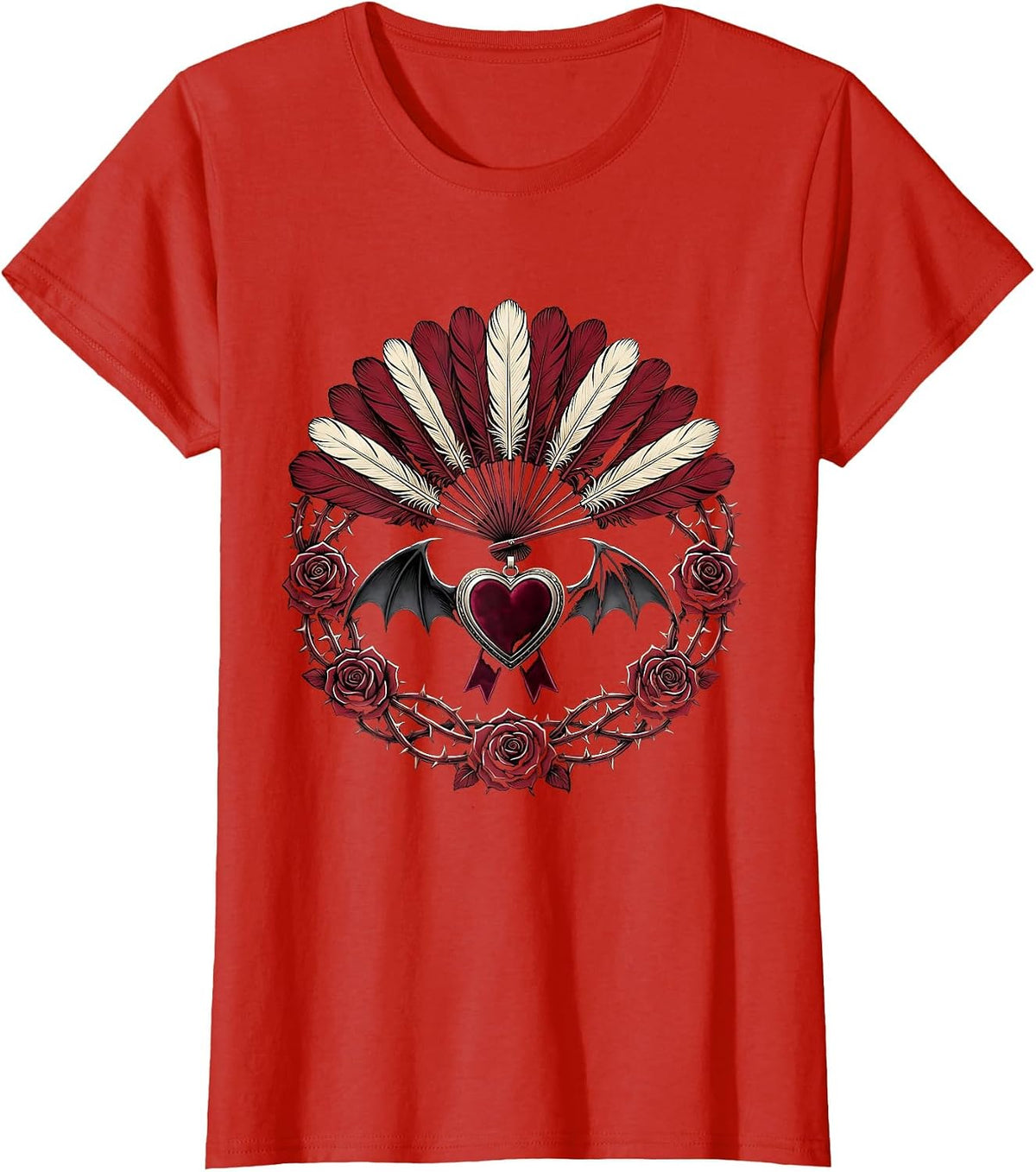 Feathered Showgirl Silhouette Spotlight Glow T-Shirt - Red