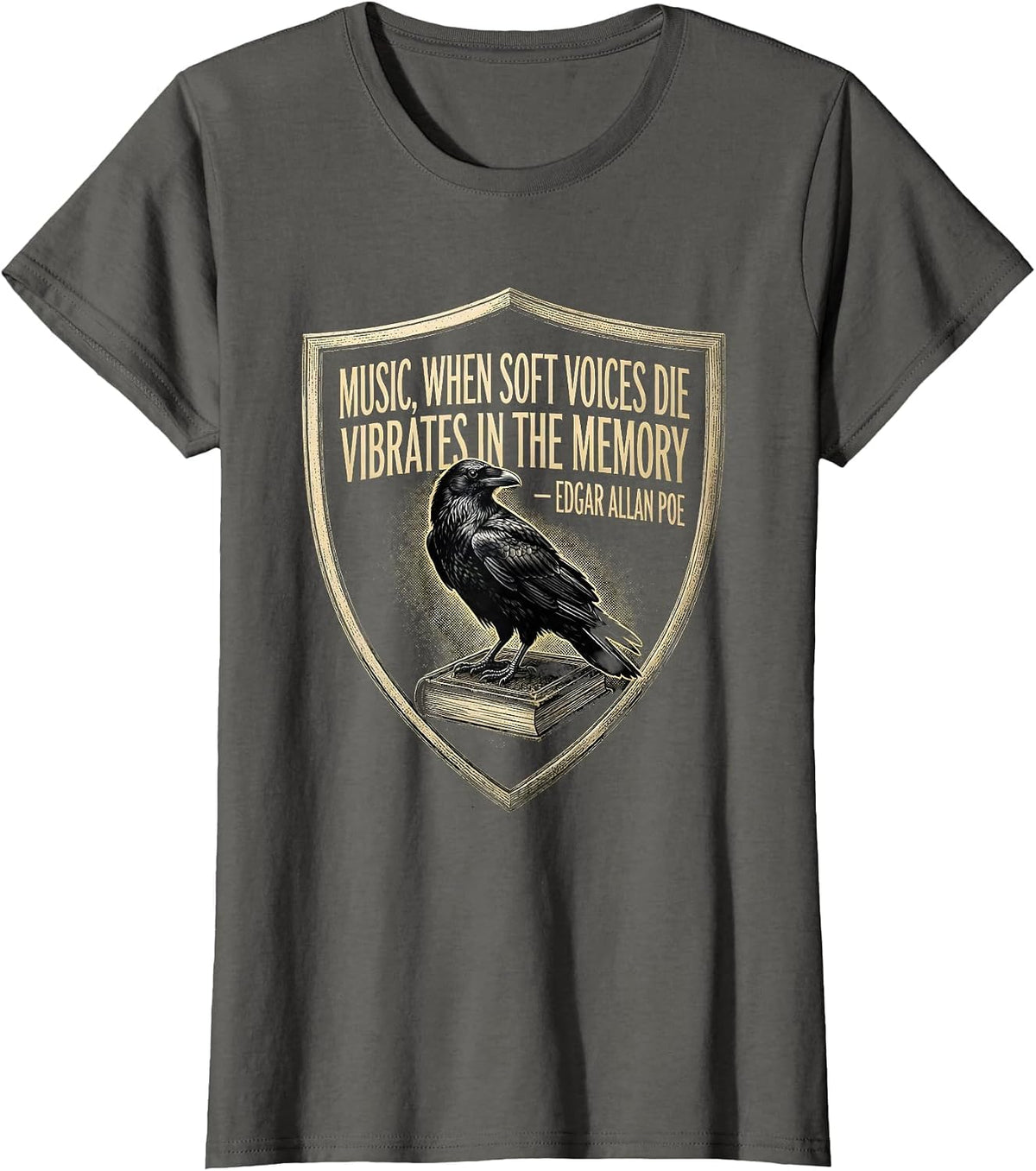 Women's Music Vibrates in Memory Edgar Allan Poe Gothic Literary T-Shirt - Asphalt Grey