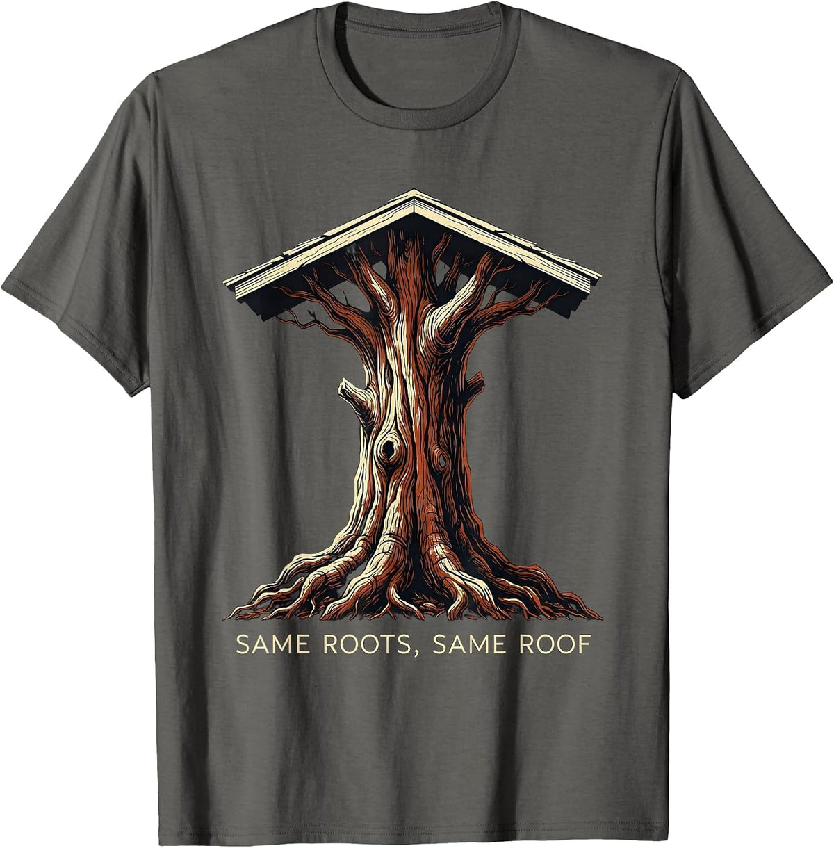 Same Roots, Same Roof Family Reunion Matching Group T-Shirt - Asphalt Grey