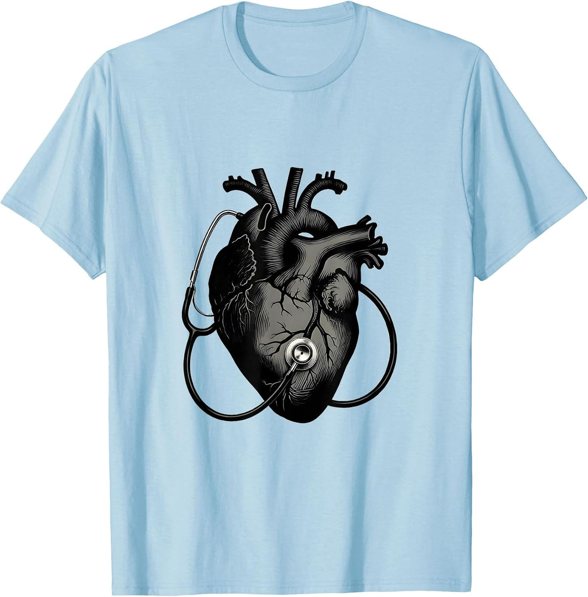 Men's Anatomical Heart Stethoscope Cardiac Nurse Medical T-Shirt - Baby Blue