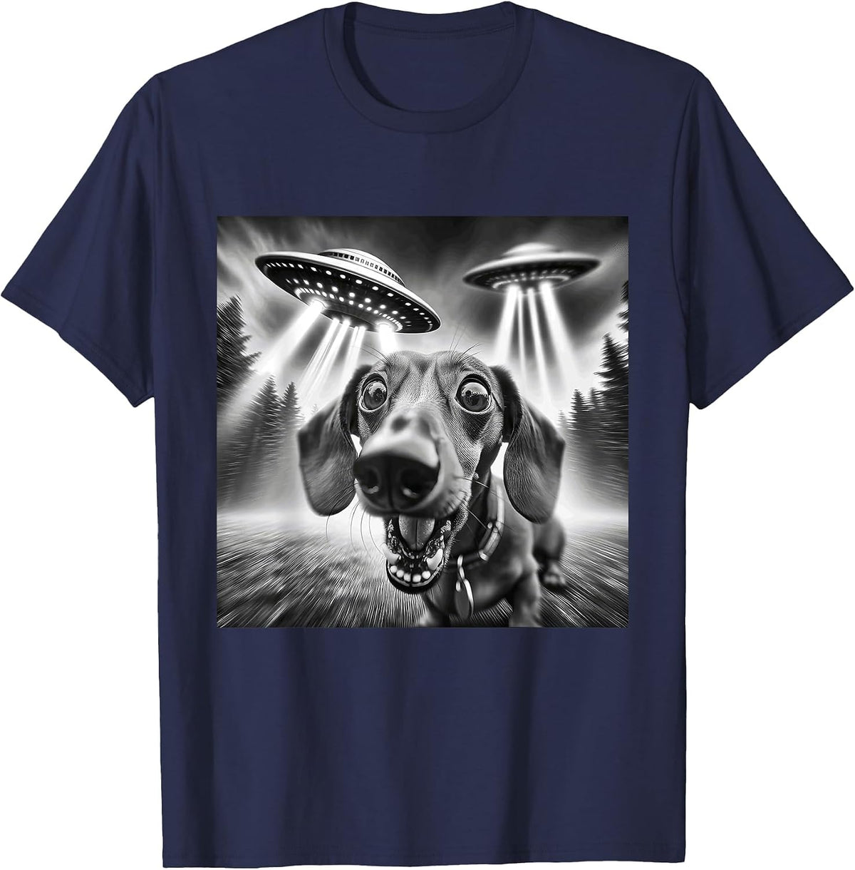 Funny Dachshund UFO Dachshund Graphic Men Women Kids T-Shirt - Navy Blue