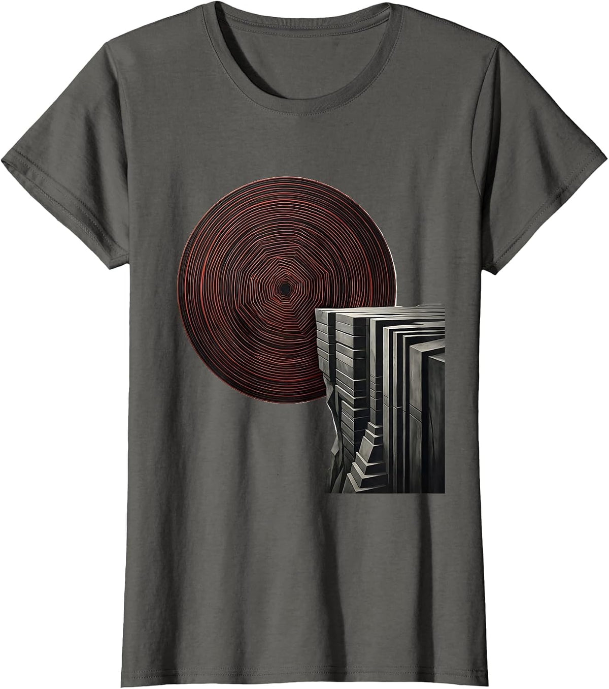 Women's Boulder Rolling to Cliff Edge Graphic Design T-Shirt - Asphalt Grey