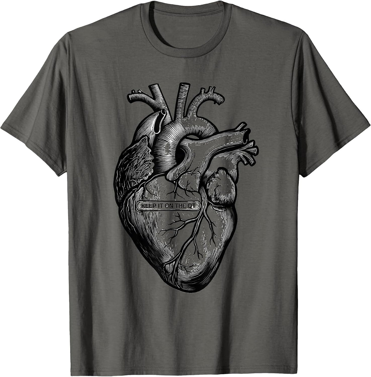 Men's Keep It On The QT Line Art Cardiac Nurse Anatomy T-Shirt - Asphalt Grey