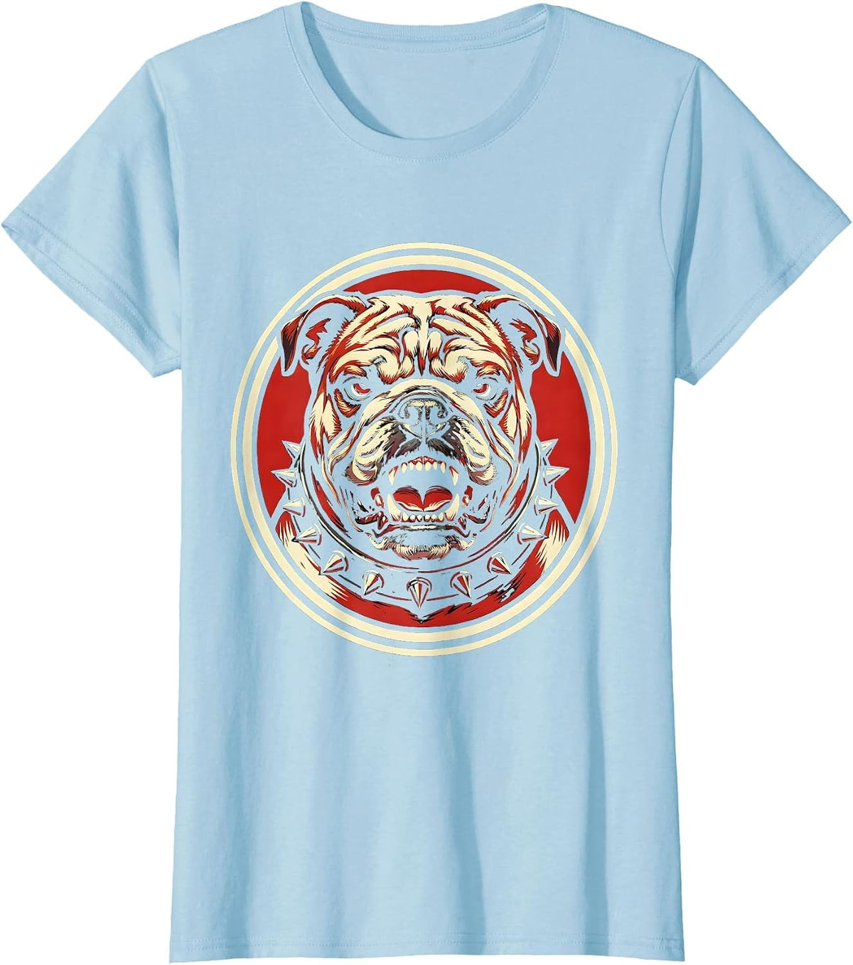 Punk Rock Snarling Bulldog Studded Collar Design T-Shirt - Baby Blue