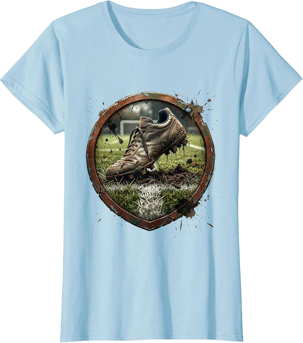 Muddy Rugby Boots on Pitch Grass Illustration T-Shirt - Baby Blue
