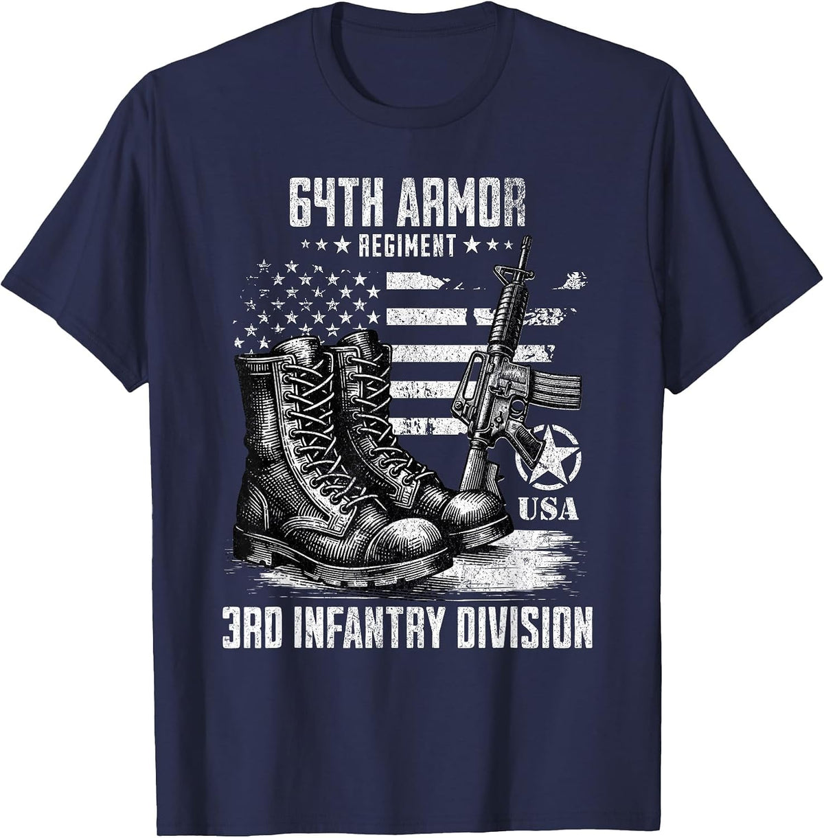 64th Armor Regiment 3rd Infantry Division Military Veteran T-Shirt - Navy Blue