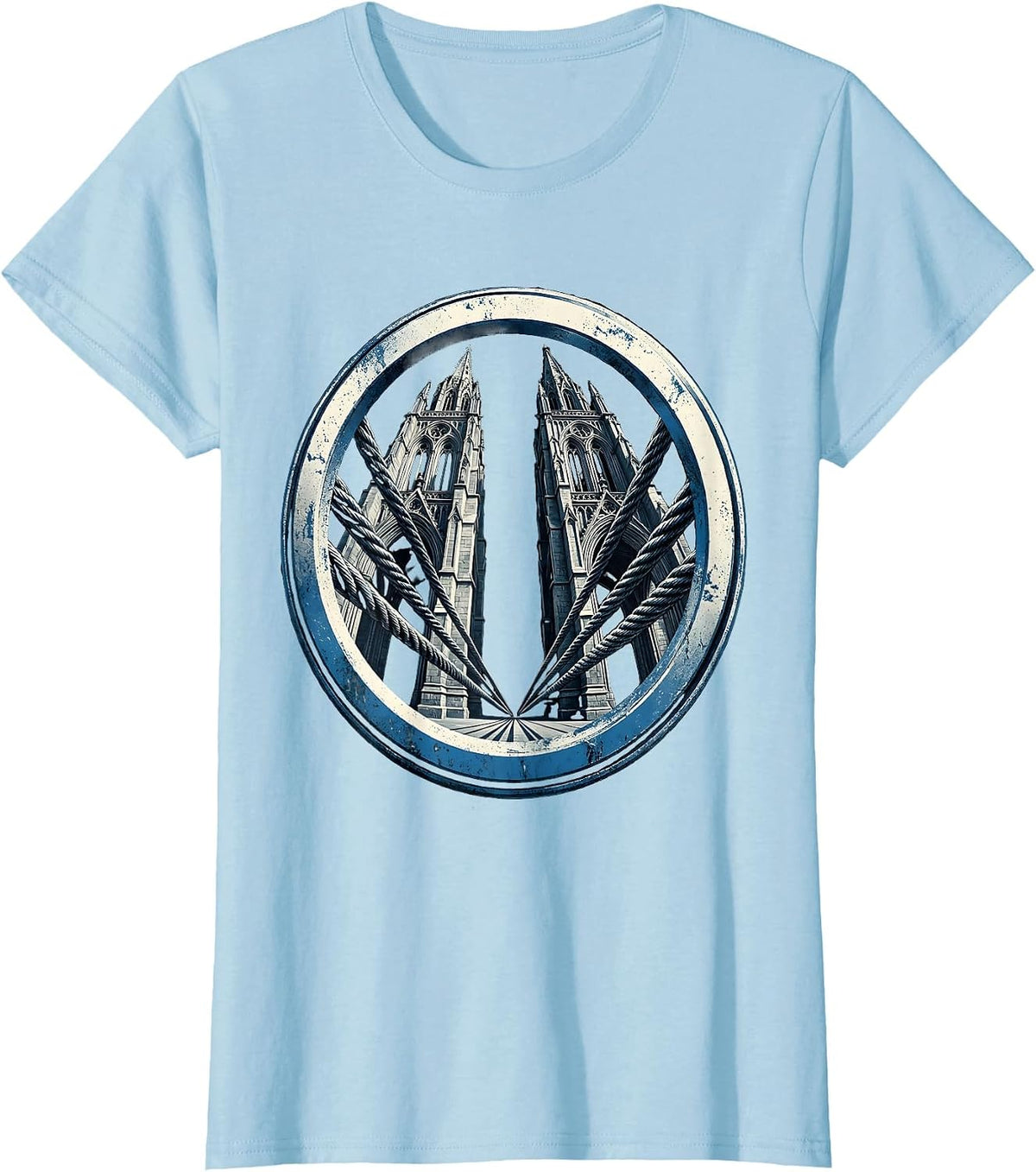 Brooklyn Bridge Cables Dramatic Angle Graphic T-Shirt - Baby Blue