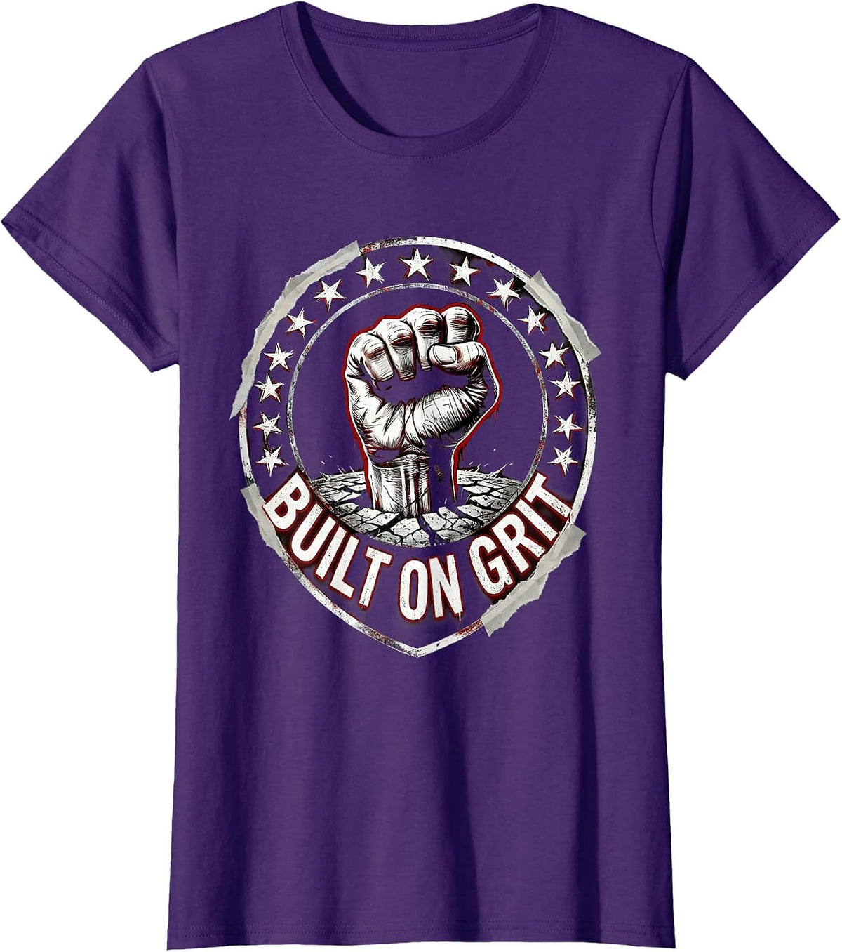 Women's Built on Grit American Pride Graphic Design T-Shirt - Purple