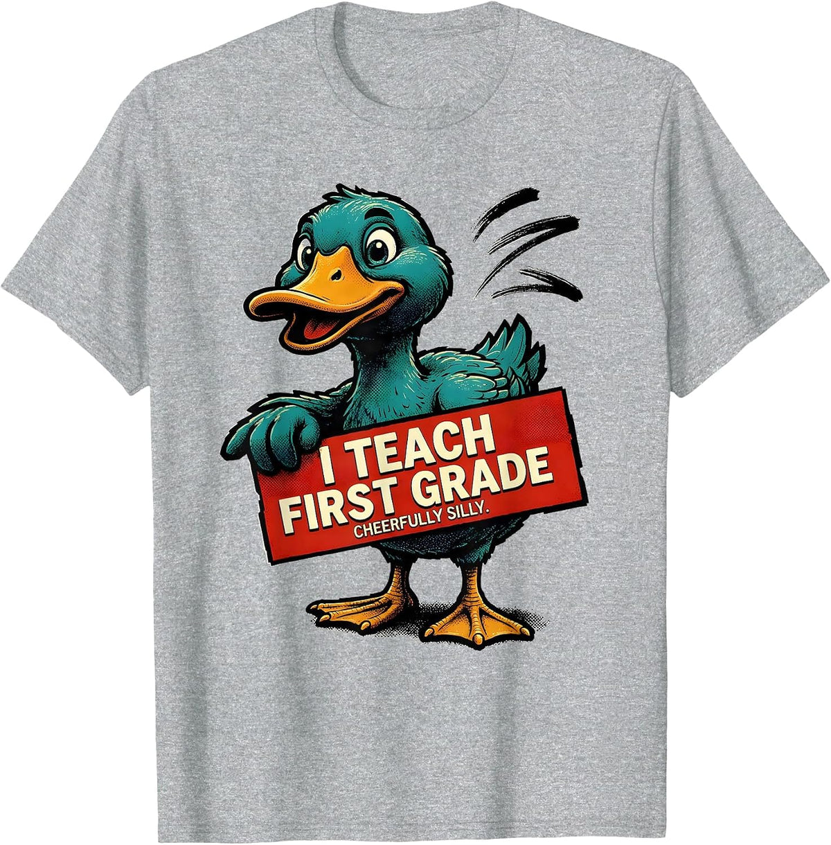 Men's I Teach First Grade Cheerfully Silly Retro Advertising T-Shirt - Heather Grey