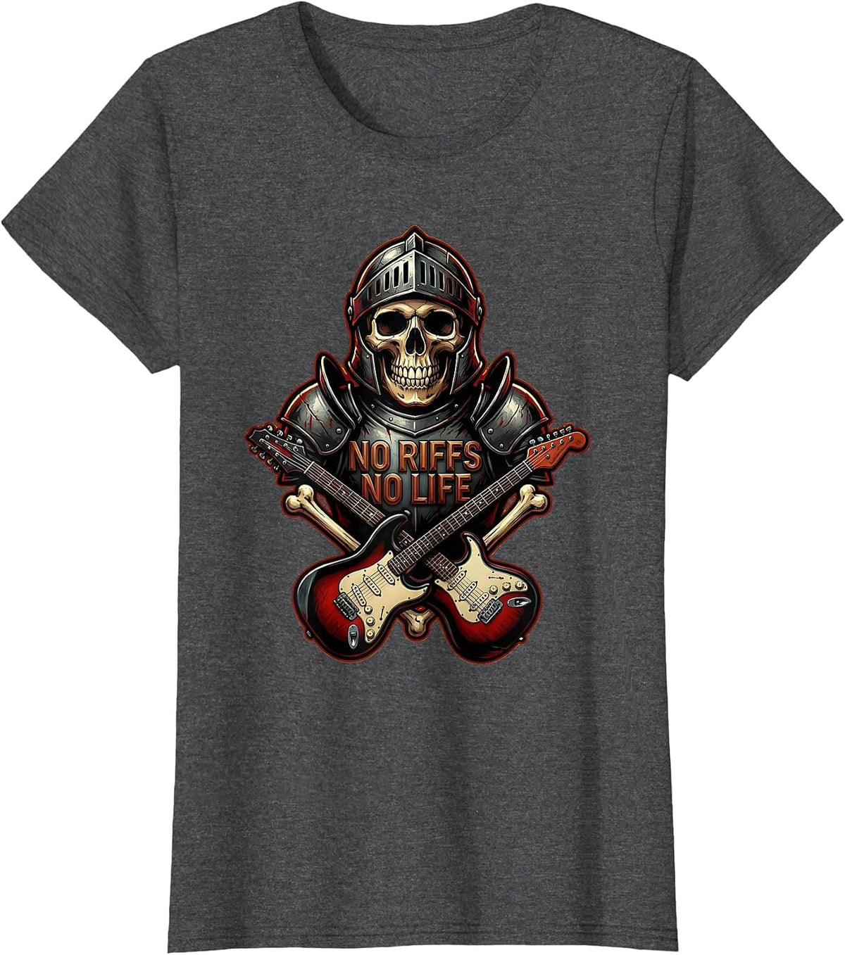 Women's No Riffs No Life Heavy Metal Music Design T-Shirt - Dark Heather Grey