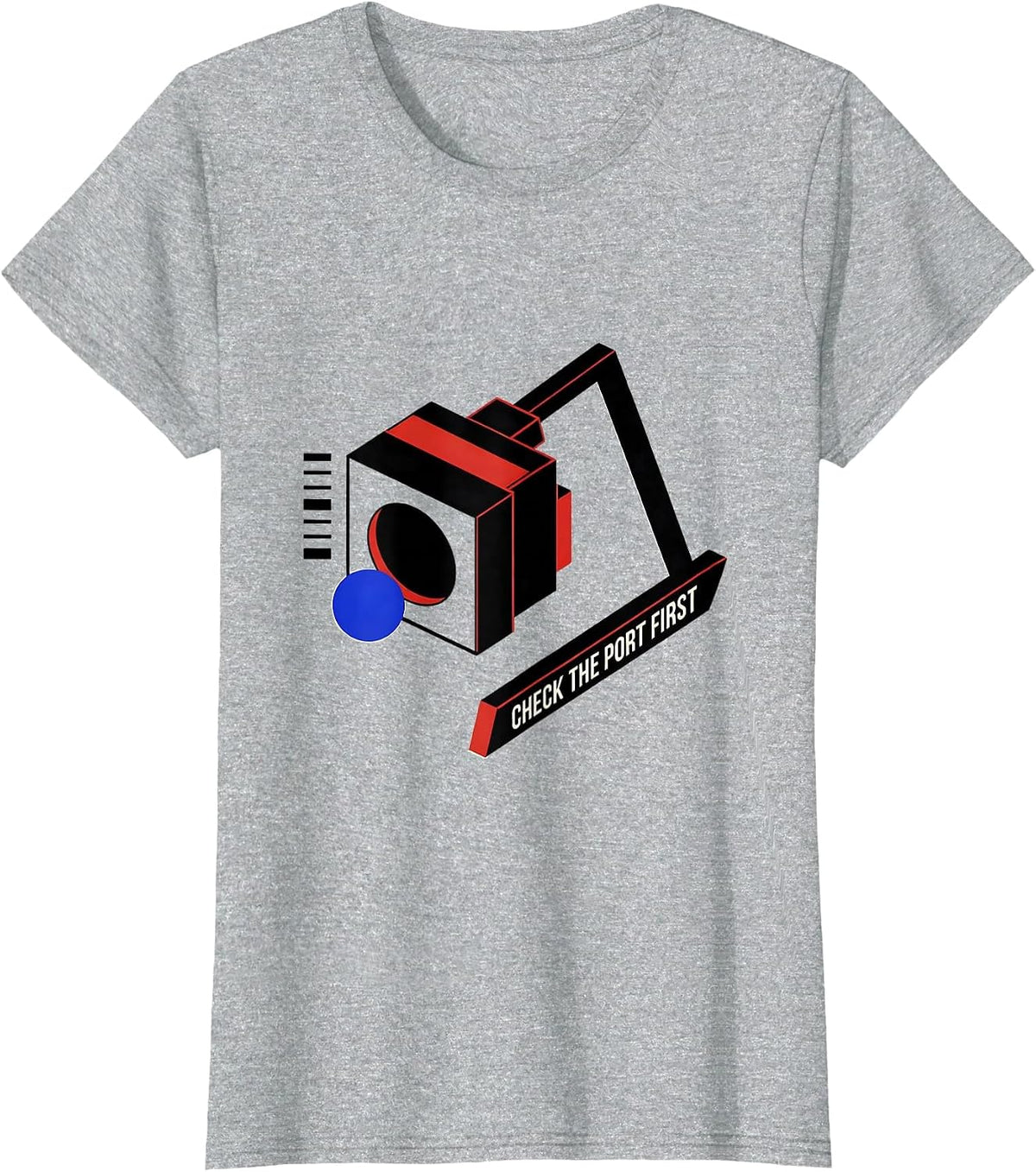 Check The Port First Bauhaus Modernist IT Support Programmer T-Shirt - Heather Grey