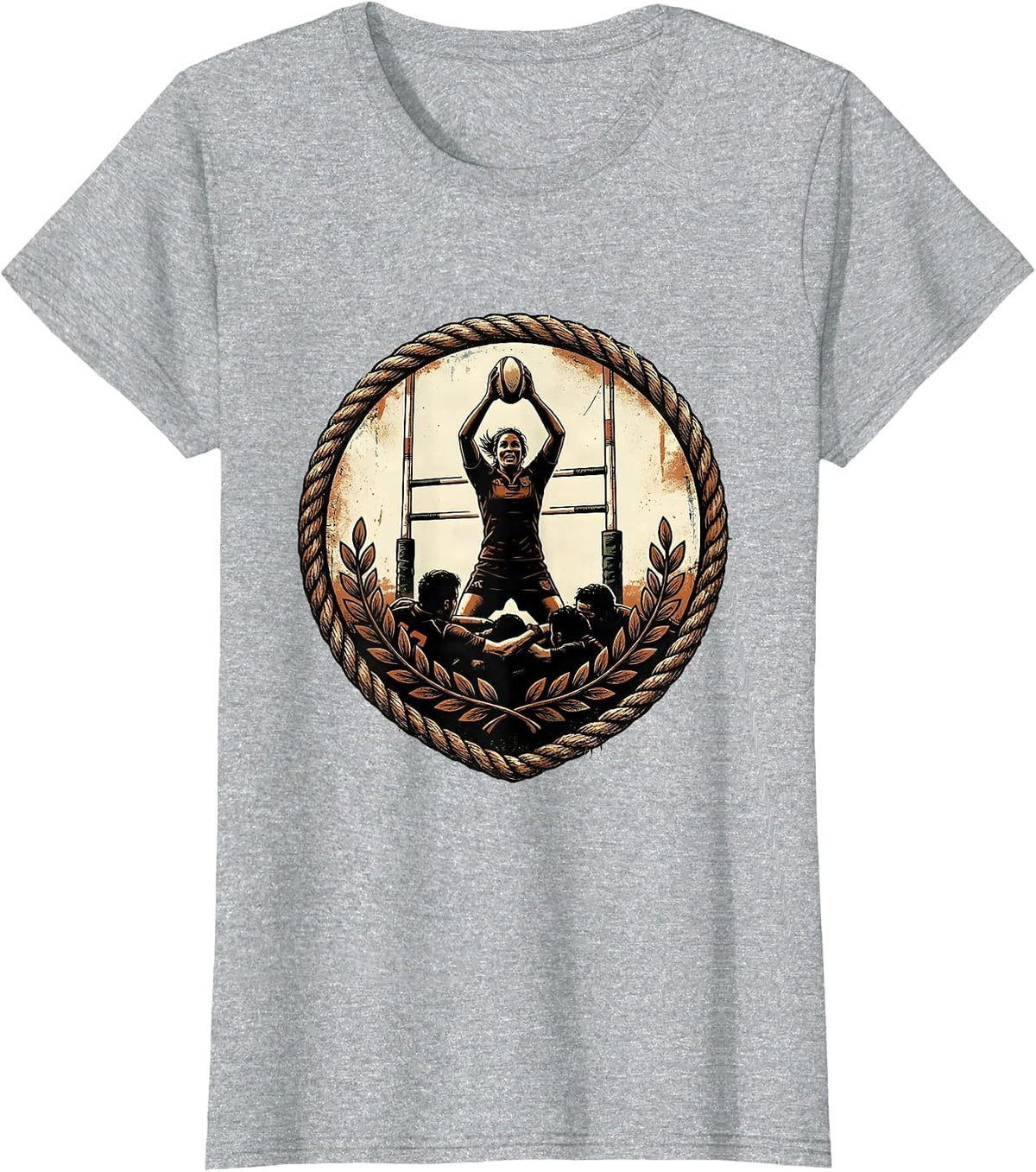 Rugby Ruck Victory Rise Graphic Design T-Shirt - Heather Grey