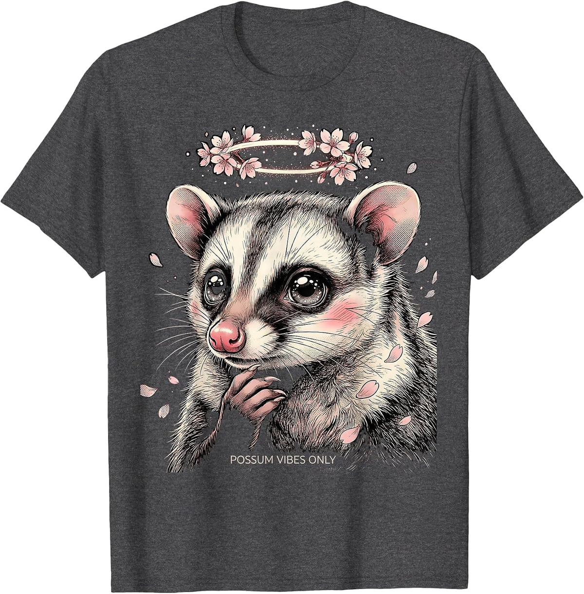 Men's Possum Vibes Only Funny Opossum Design T-Shirt - Dark Heather Grey