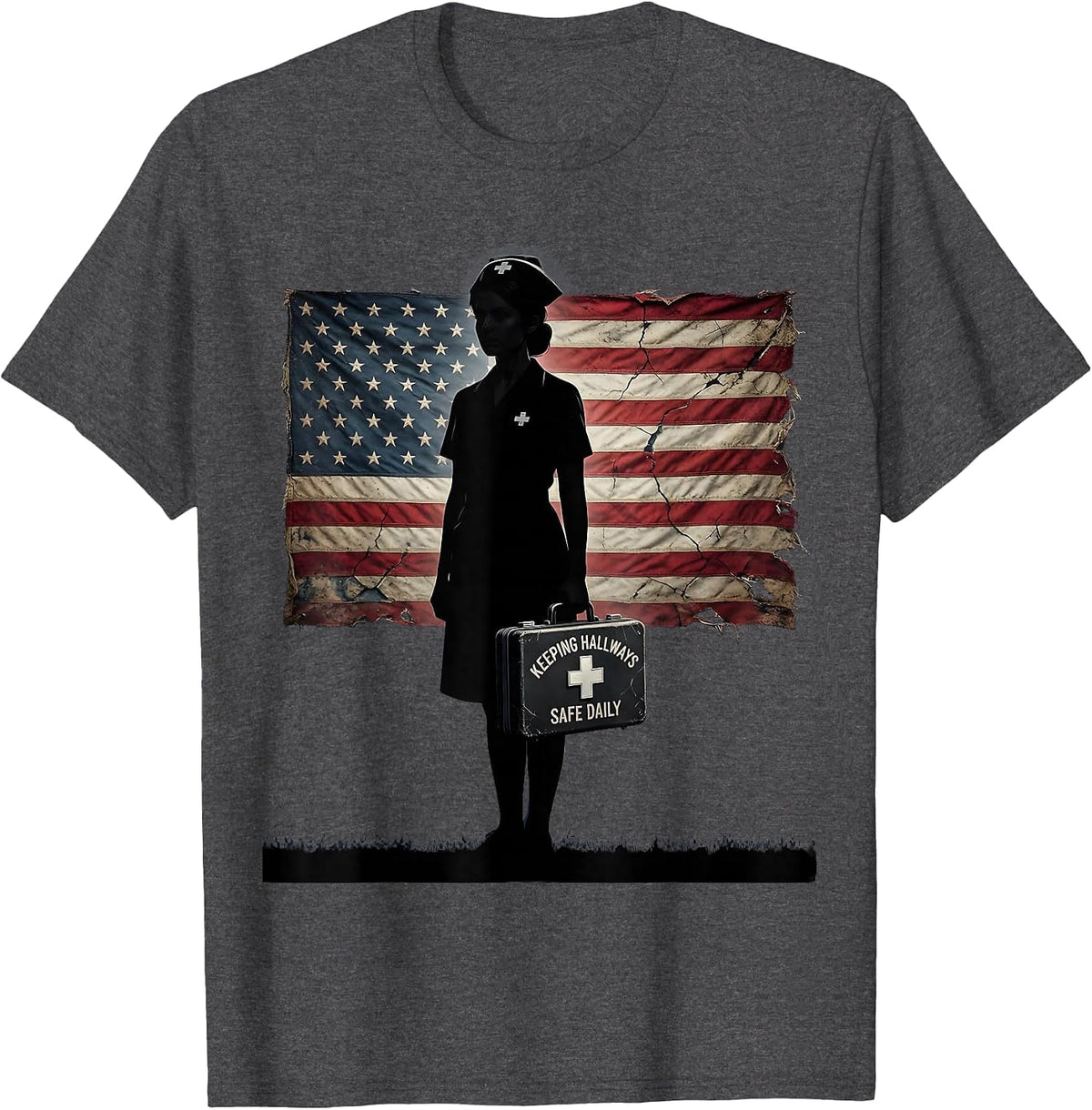 Keeping Hallways Safe Daily School Nurse Design T-Shirt - Dark Heather Grey