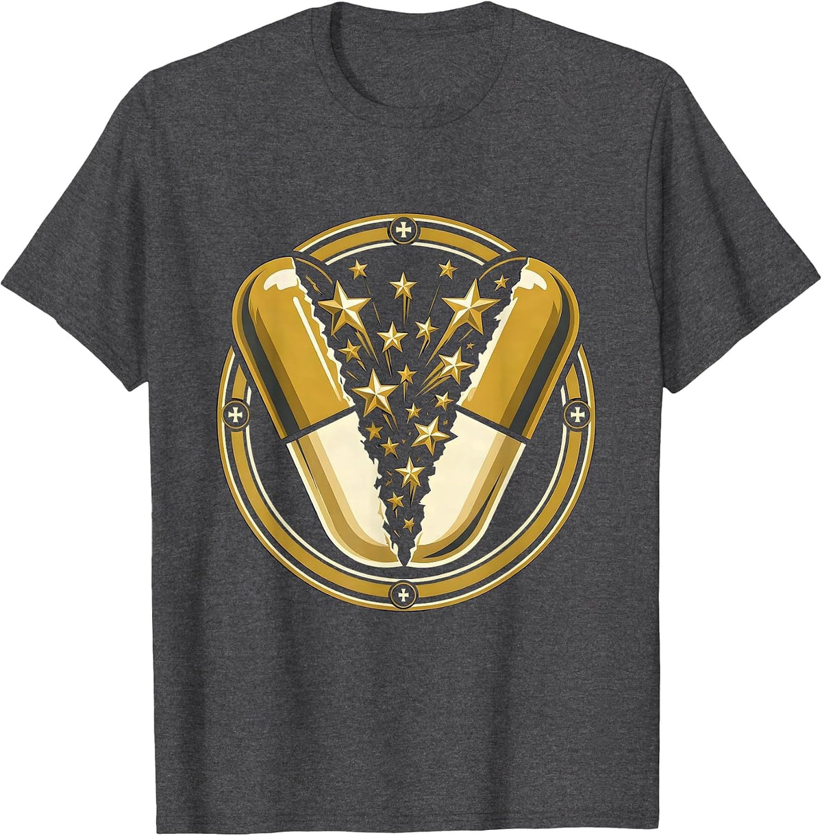 Medical Assistant Pill Capsule Stars Graphic T-Shirt - Dark Heather Grey