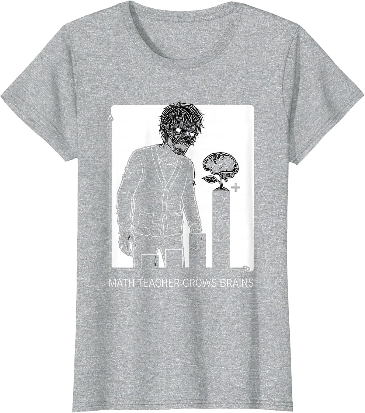 Math Teacher Grows Brains Funny Zombie Halloween Teacher T-Shirt - Heather Grey
