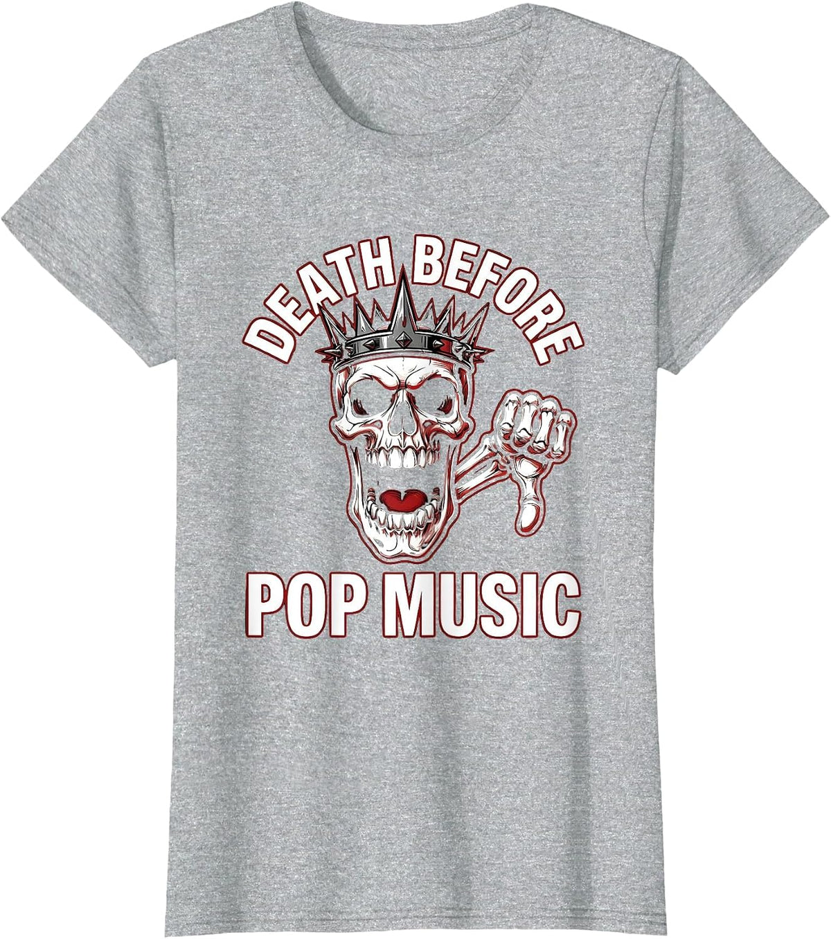 Death Before Pop Music Heavy Metal Design T-Shirt - Heather Grey