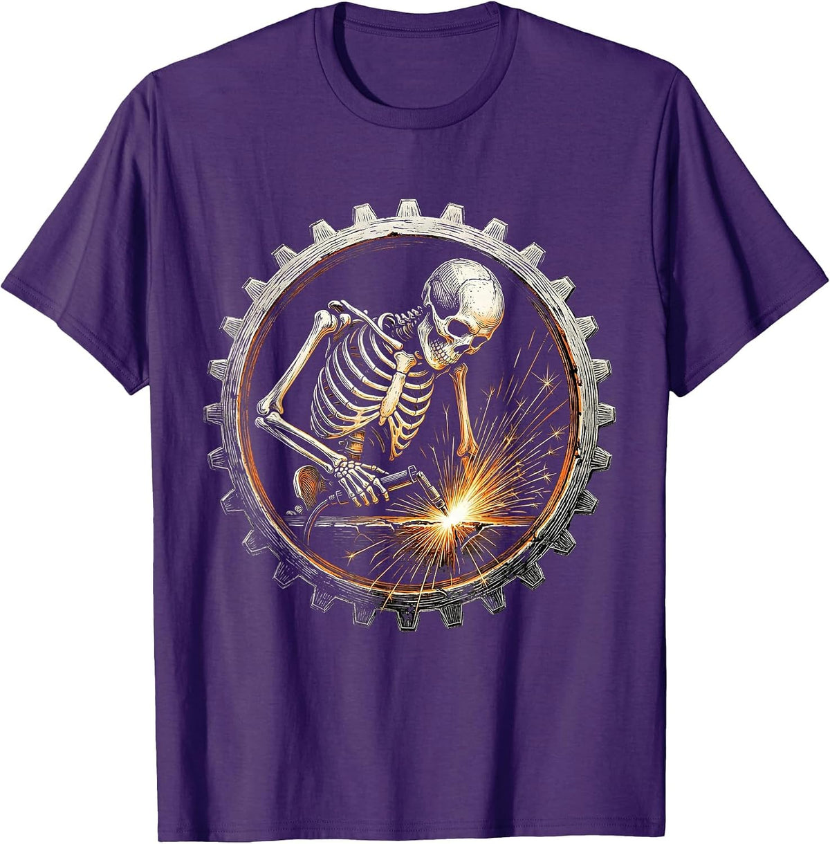Men's Skeleton Welder Glowing Seam Graphic T-Shirt - Purple