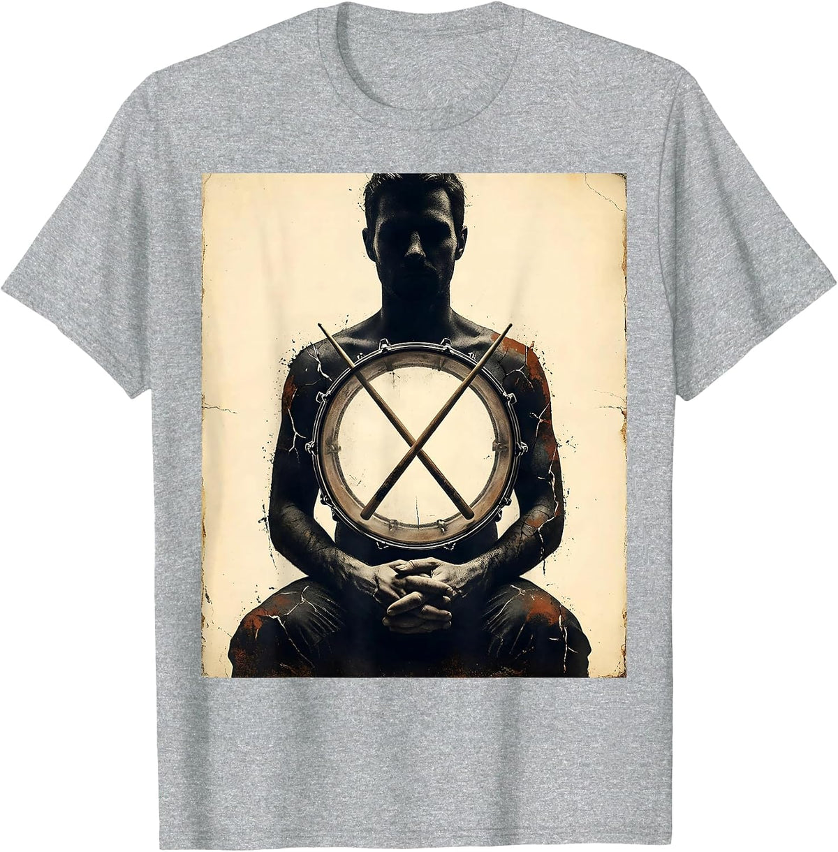 Men's Drummer Bass Drum Distressed Percussionist Humor T-Shirt - Heather Grey