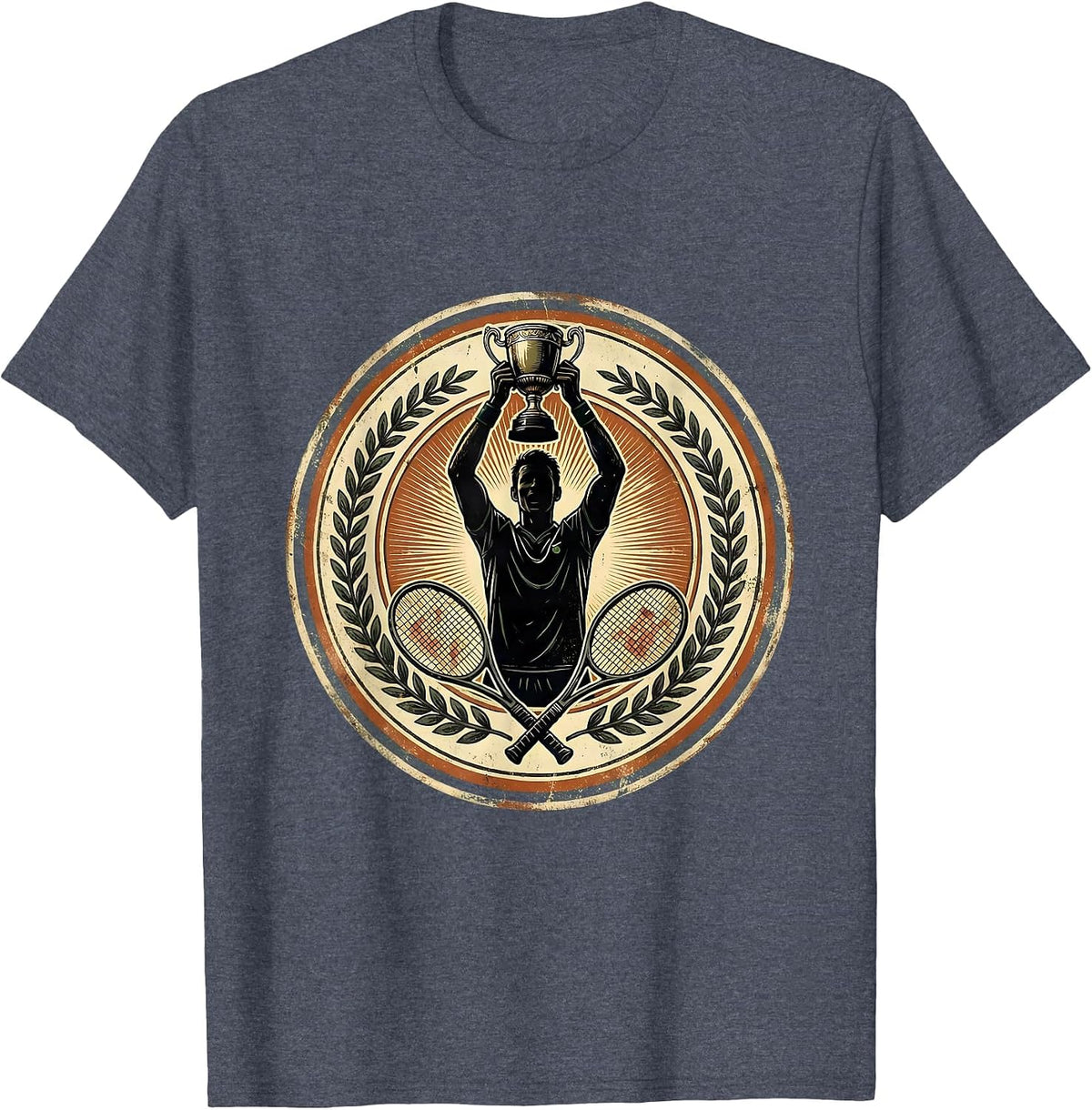 Tennis Champion Trophy Victory Graphic Tee T-Shirt - Heather Blue