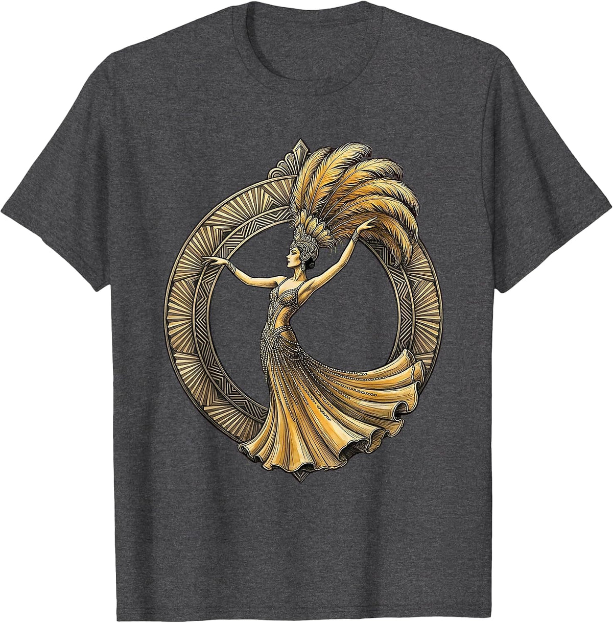 Men's Showgirl Silhouette Art Deco Archway Graphic T-Shirt - Dark Heather Grey