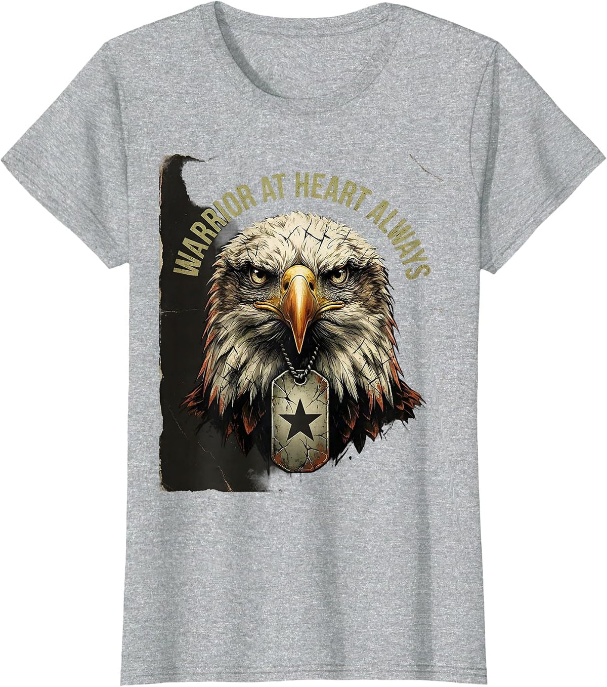 Warrior At Heart Always Veteran Pride Design T-Shirt - Heather Grey