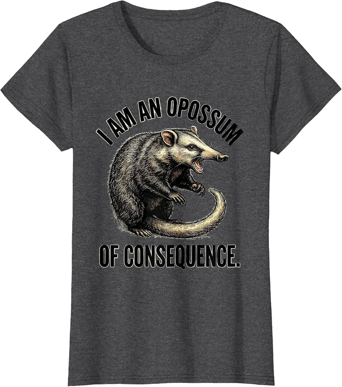 Women's I Am An Opossum Of Consequence Funny Opossum Trash Panda T-Shirt - Dark Heather Grey