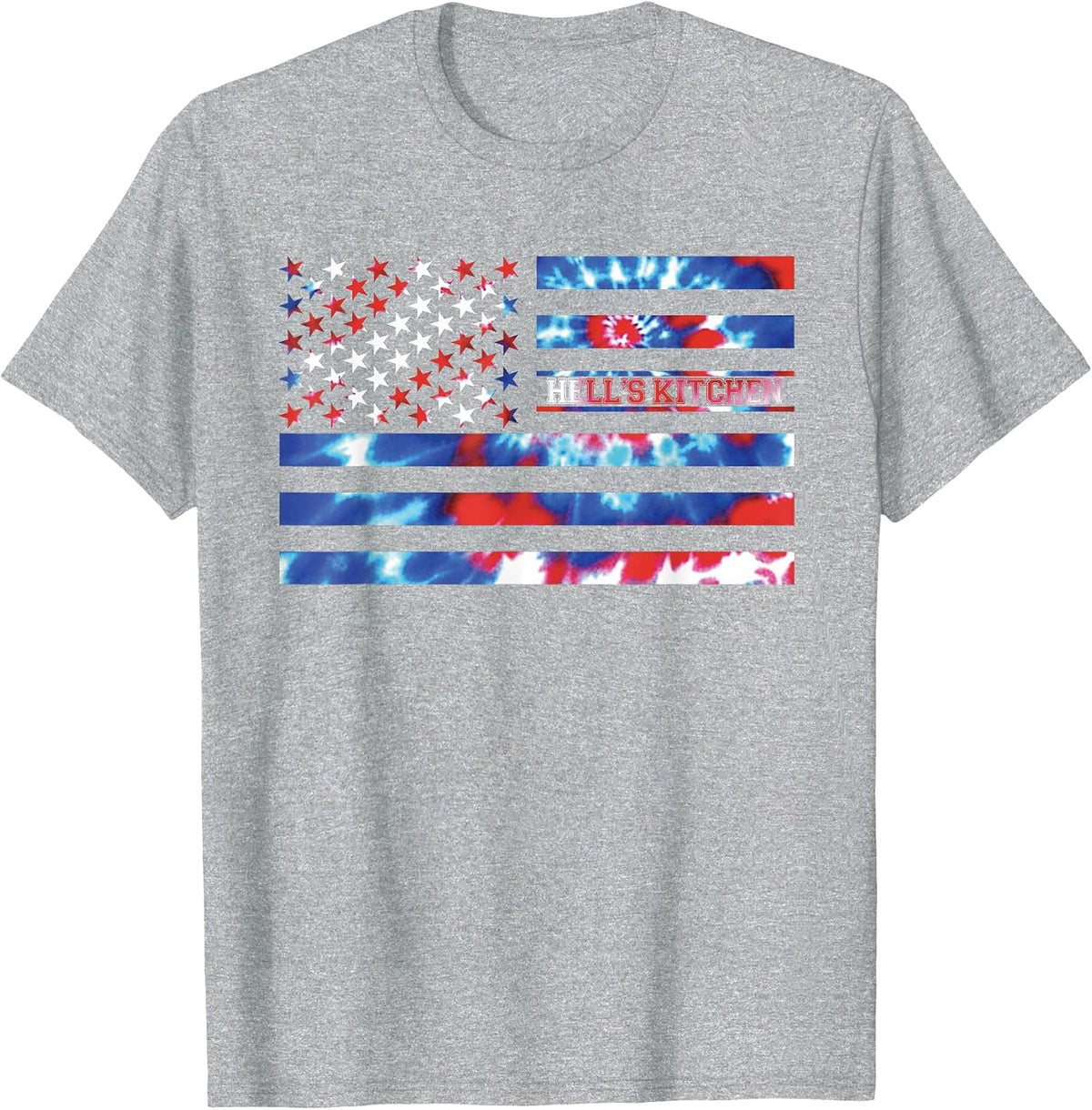 Hell's Kitchen Tie Dye Red White Blue Patriotic American T-Shirt - Heather Grey
