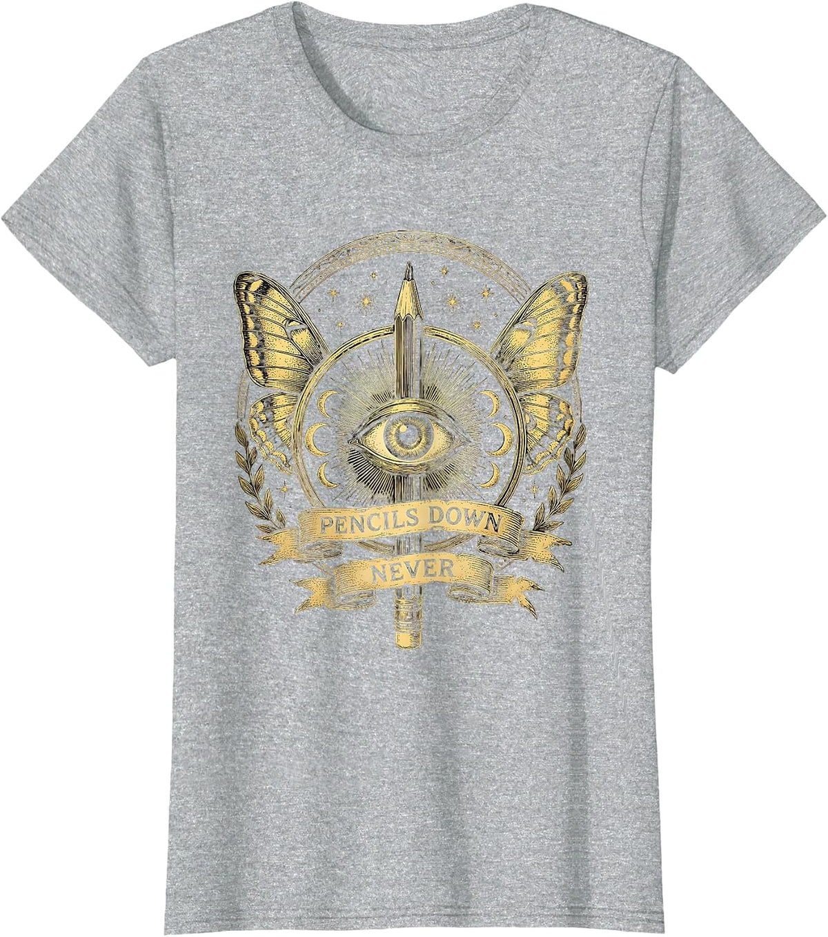 Pencils Down Never Art Teacher Graphic Design T-Shirt - Heather Grey