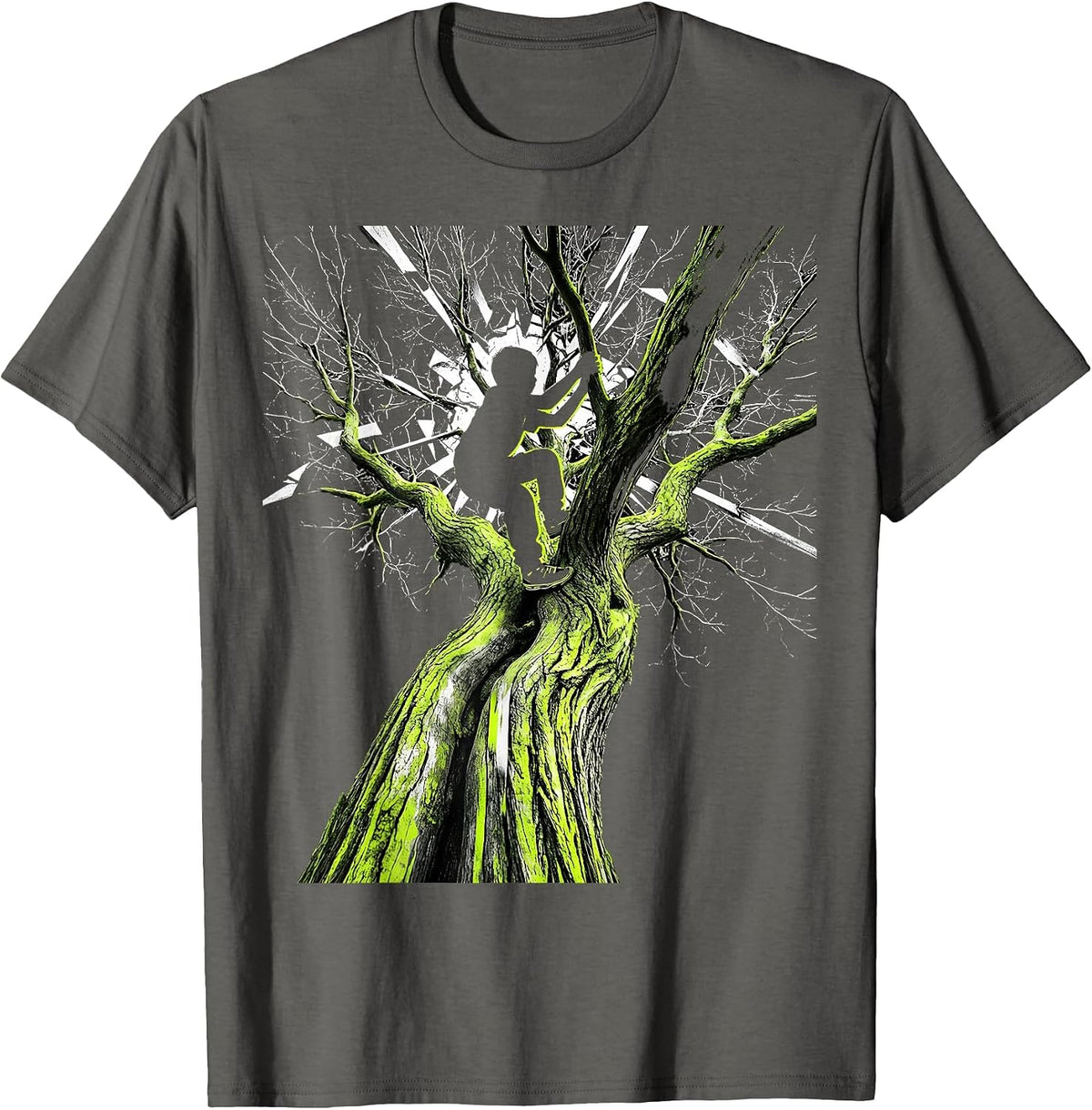 Local Boy Kid Climbing Backyard Tree Illustration T-Shirt - Asphalt Grey