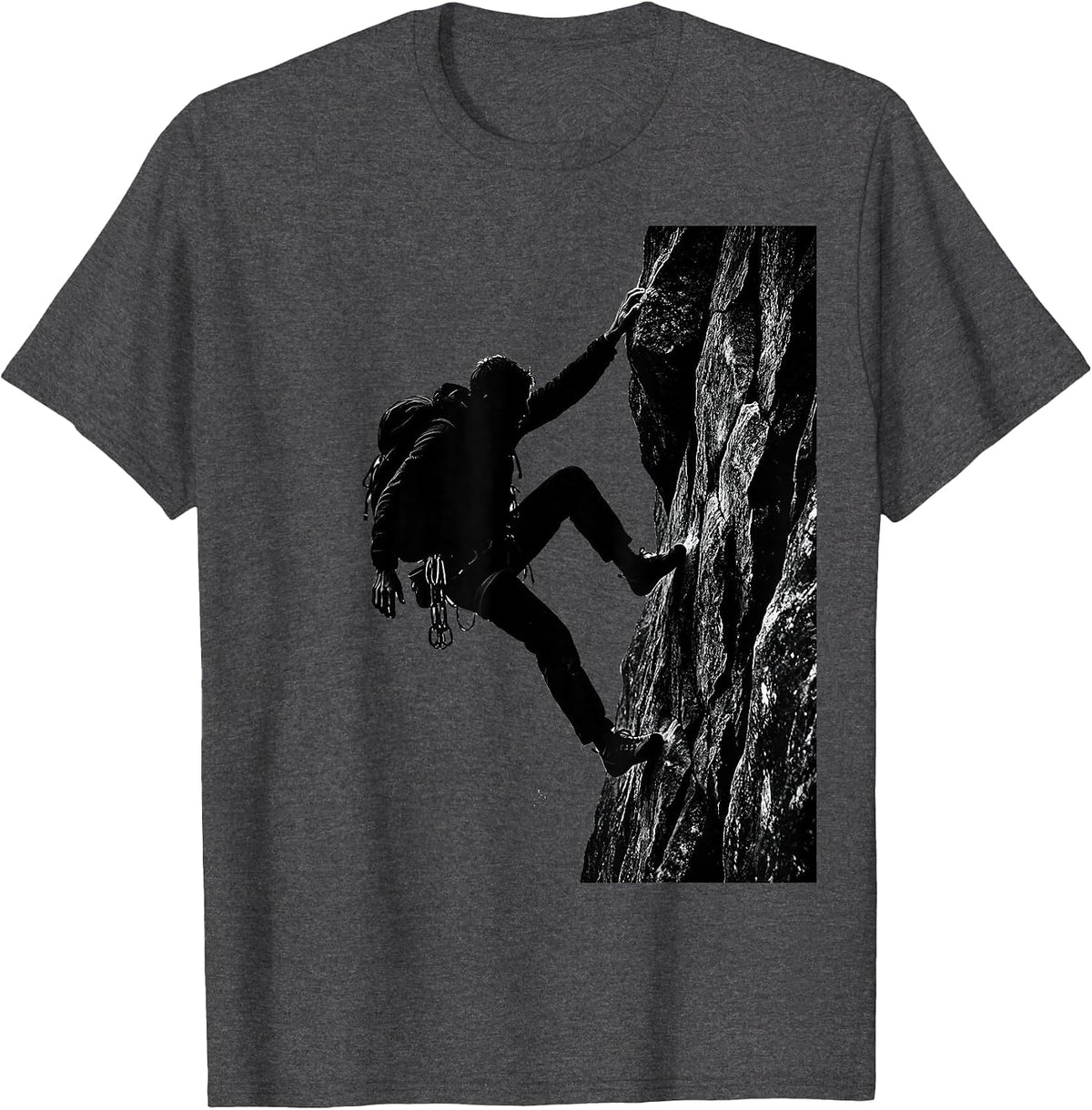 Rugged Mountain Climber Cliff Grip Illustration T-Shirt - Dark Heather Grey