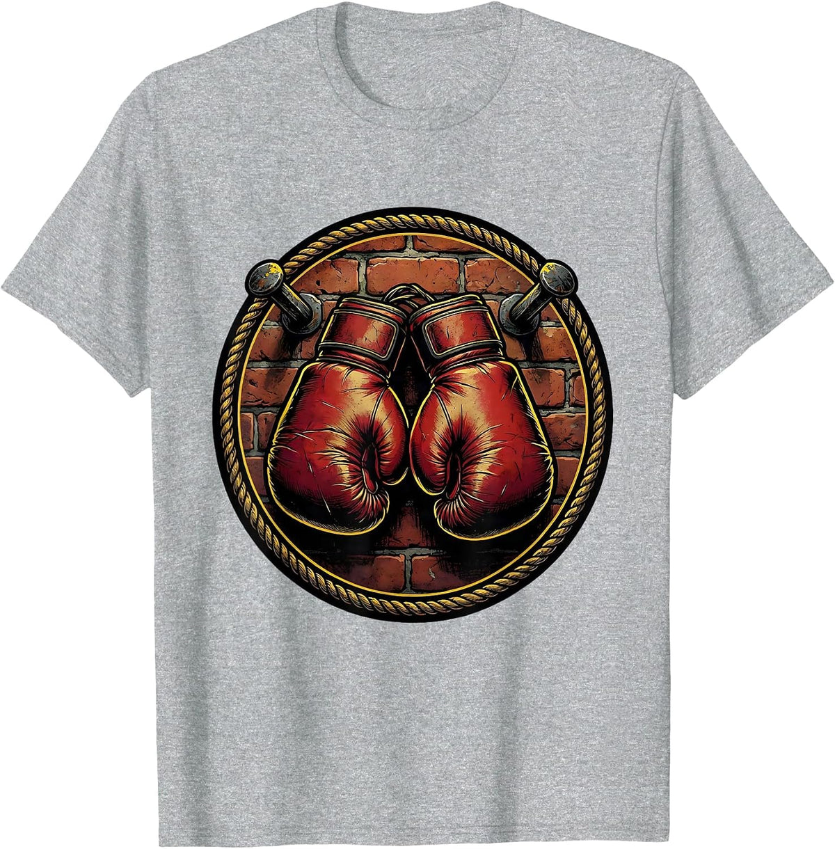 Men's Retired Boxing Gloves Nailed to Brick Wall T-Shirt - Heather Grey