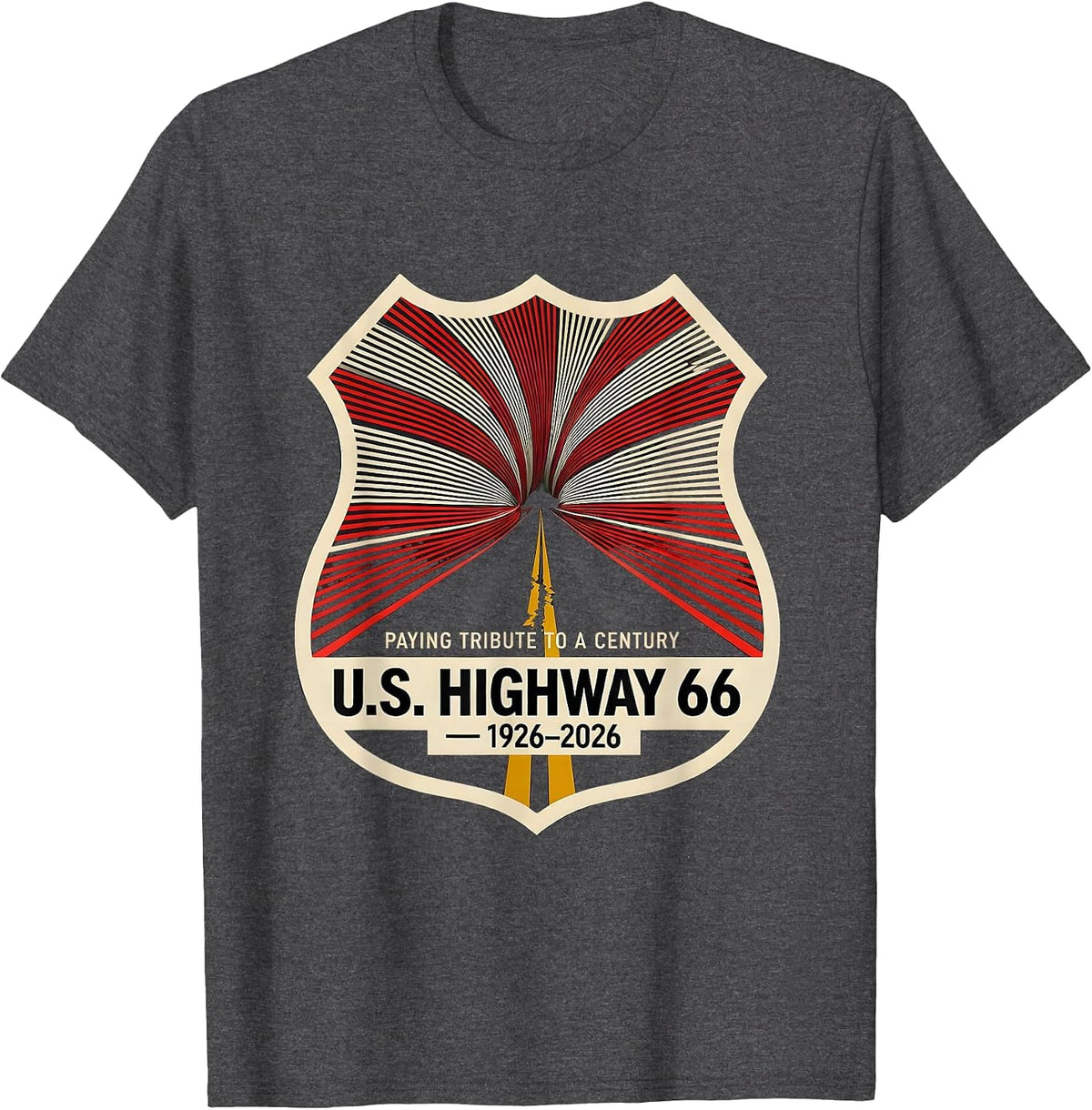 Men's Paying Tribute To A Century — U.S. Highway 66 — 1926-2026 T-Shirt - Dark Heather Grey