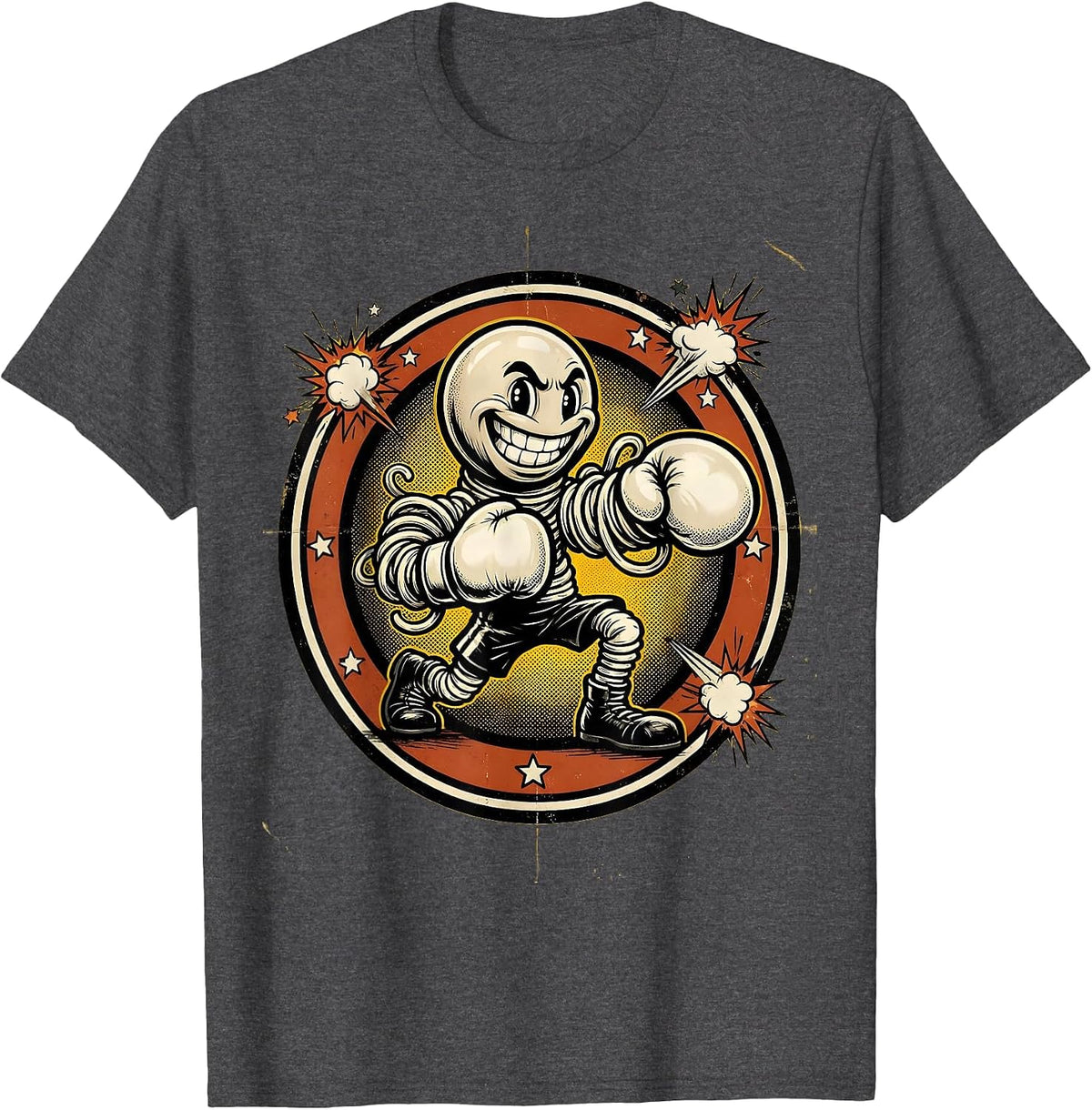 Shadow Boxing Fighter Empty Gym Graphic T-Shirt - Dark Heather Grey