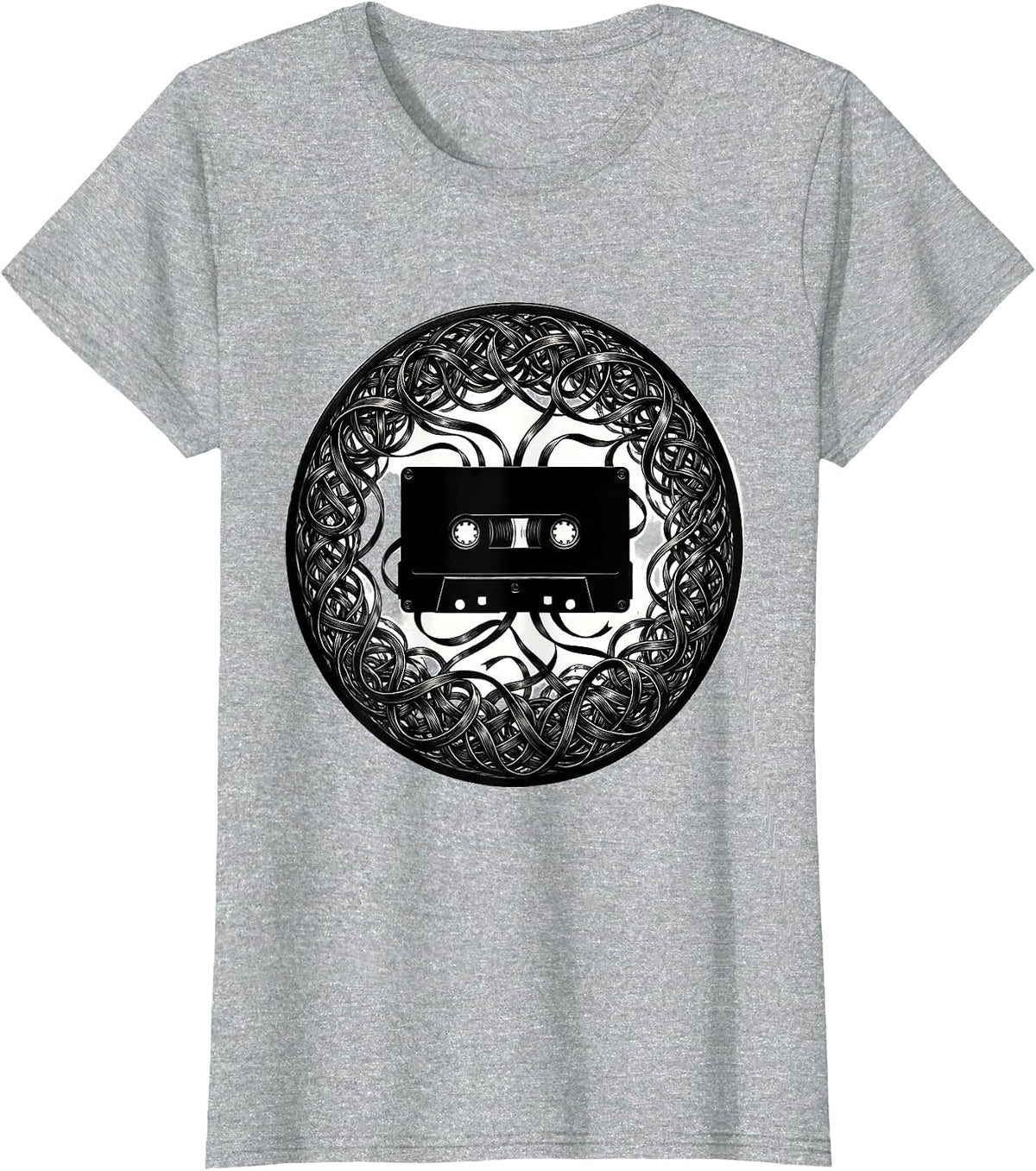 Punk Cassette Tape Unraveling Wild Chaos Art T-Shirt - Heather Grey