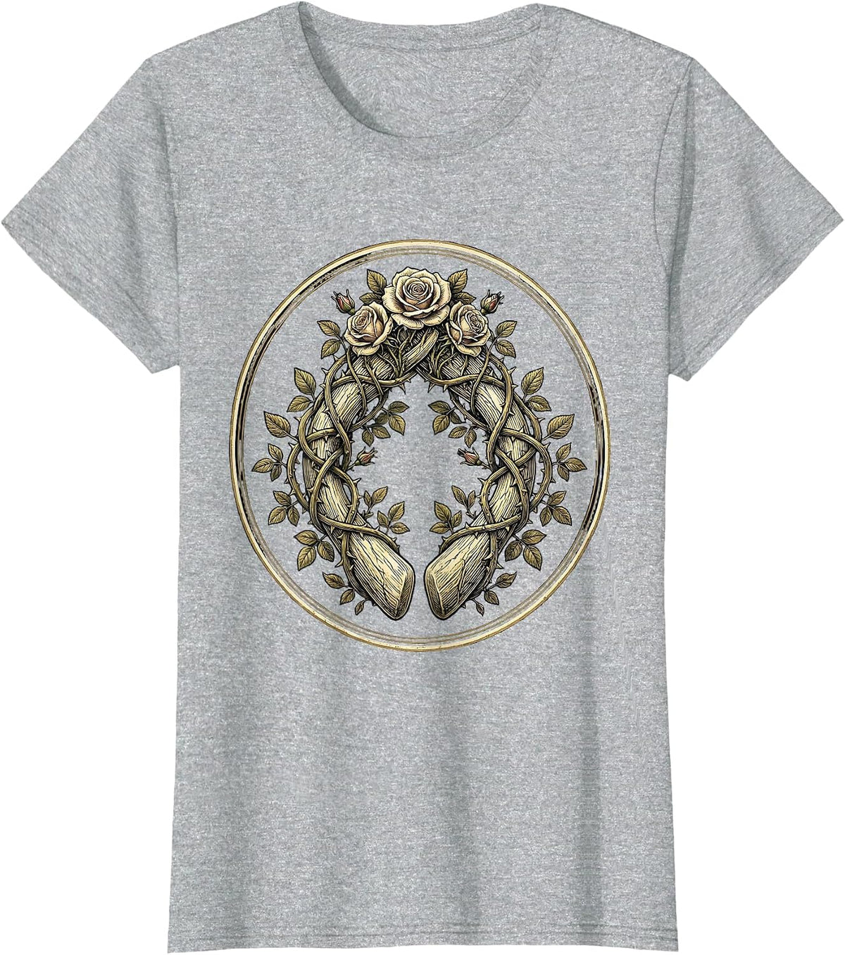 Women's Wishbone Wrapped in Climbing Rose Vines T-Shirt - Heather Grey