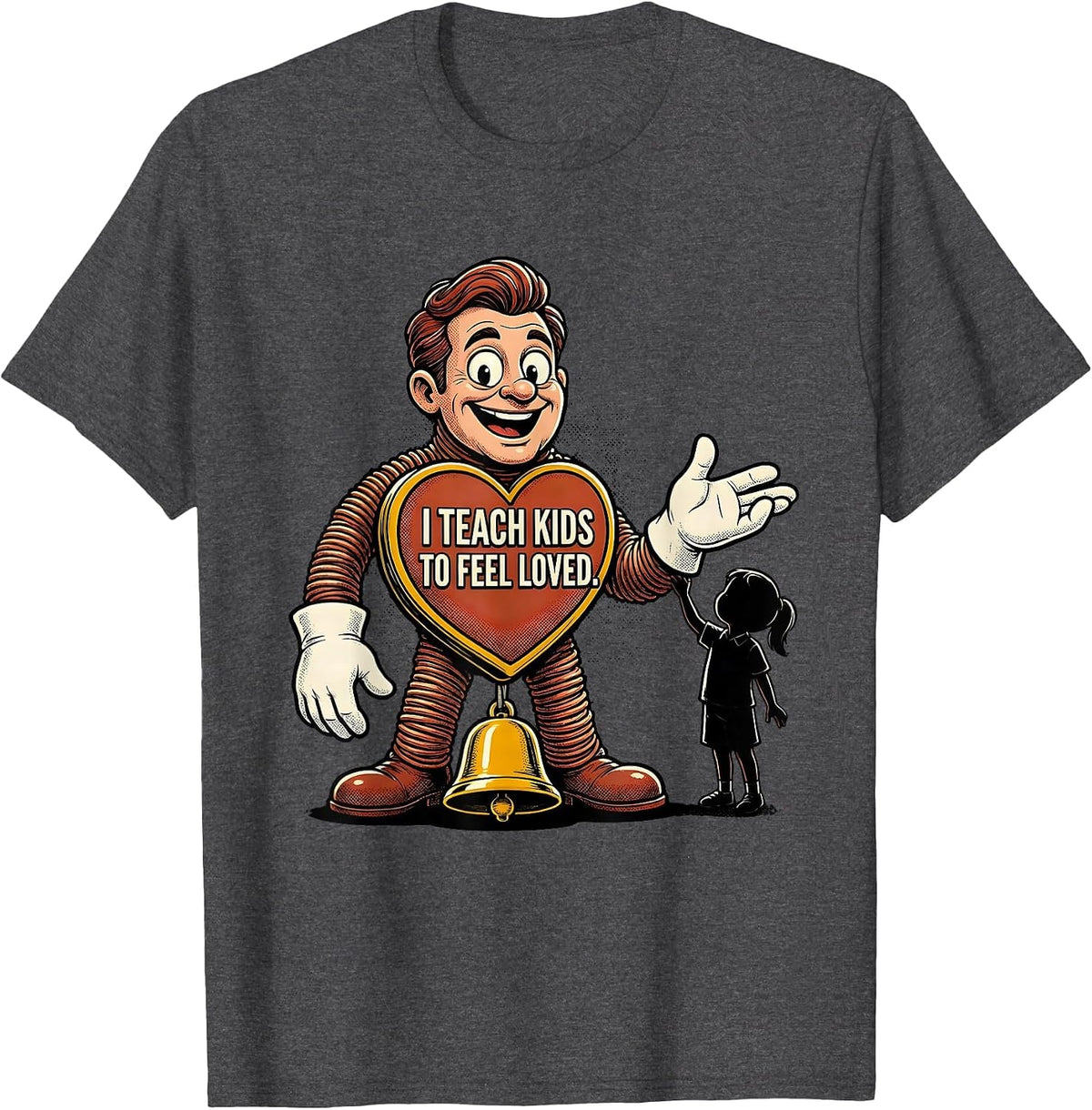 I Teach Kids To Feel Loved Retro Cartoon Teacher T-Shirt - Dark Heather Grey