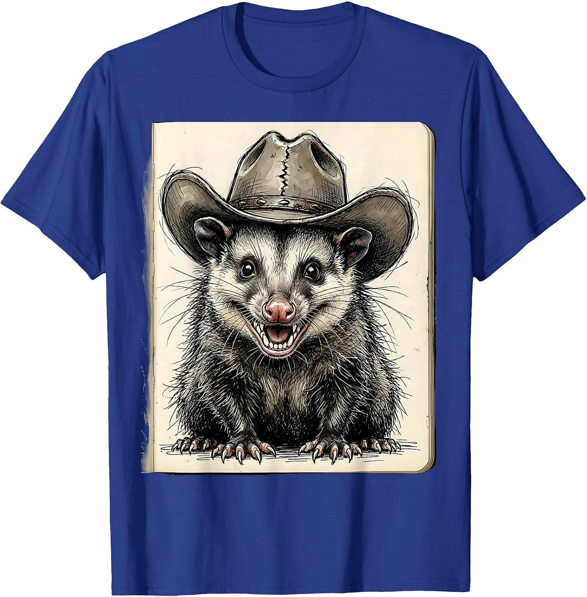 Cowboy Opossum Cute Funny Western Wildlife Art T-Shirt - Royal Blue