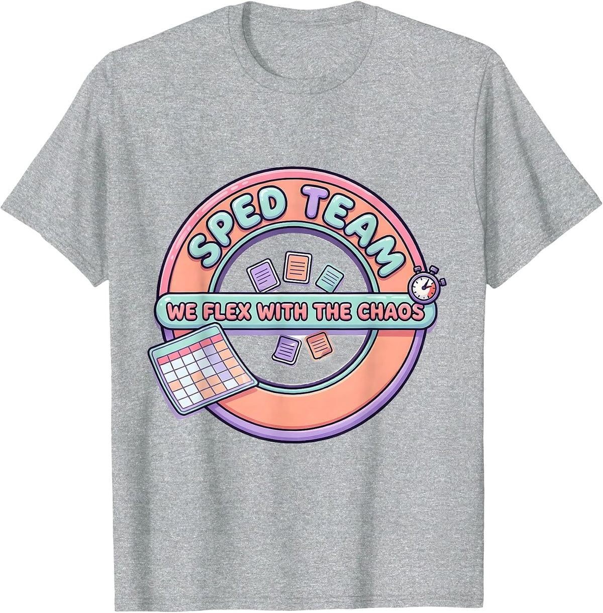 Men's SPED Team We Flex With The Chaos Cute Kawaii Teacher Humor T-Shirt - Heather Grey