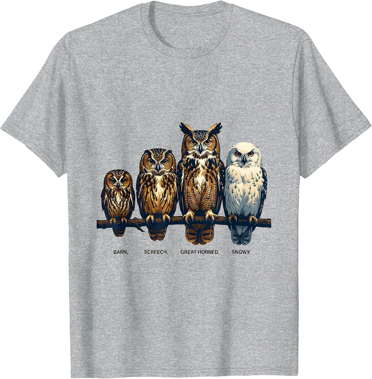 Men's Barn Screech Great Horned Snowy Owl Lover Nature Humor T-Shirt - Heather Grey