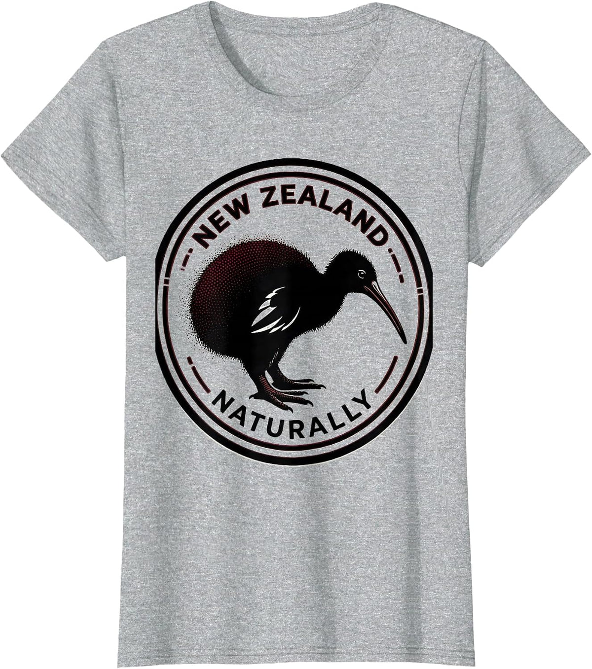 Women's New Zealand Naturally Blackwork Dotwork Kiwi Bird Lover T-Shirt - Heather Grey