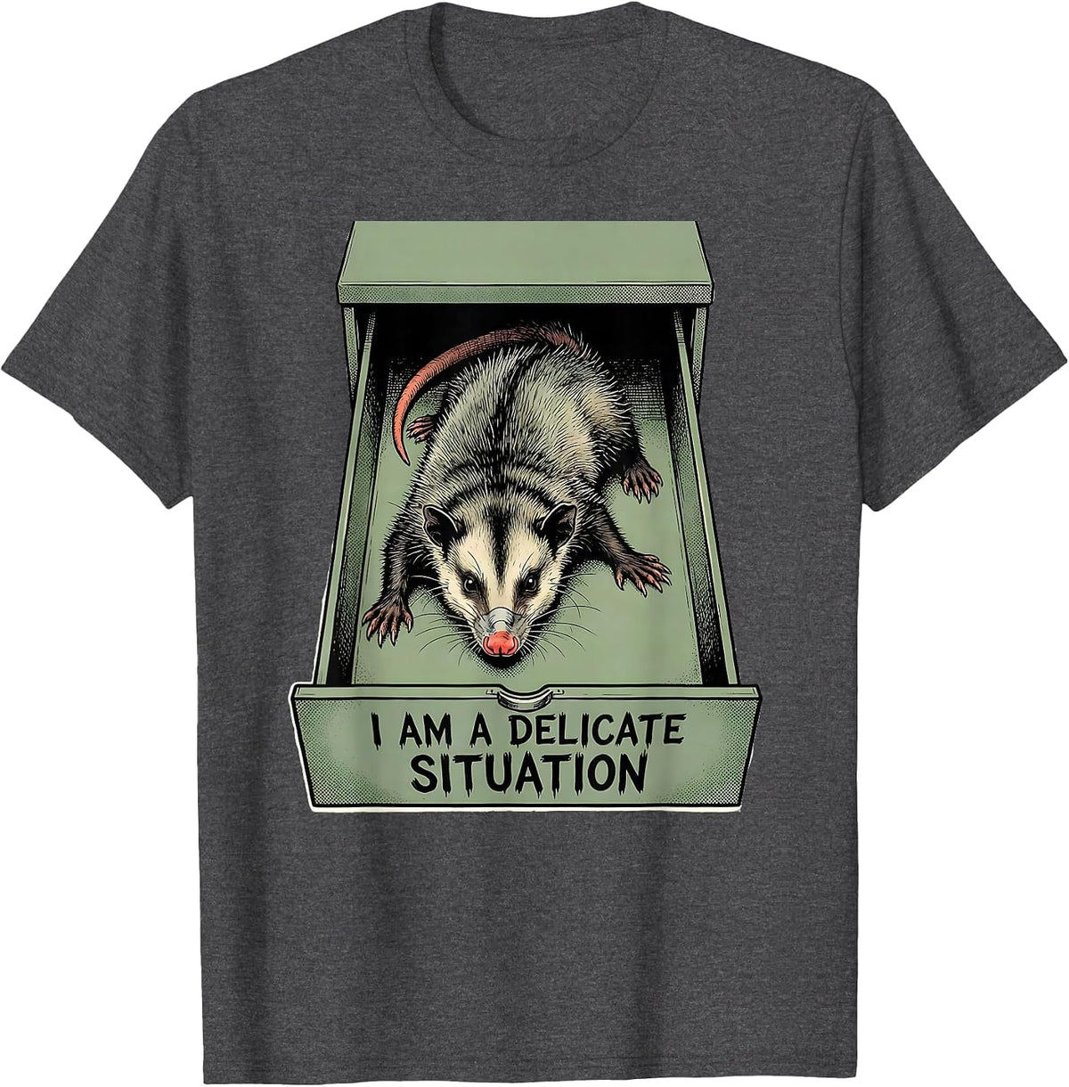 I Am A Delicate Situation Funny Opossum Meme Possum Lover T-Shirt - Dark Heather Grey