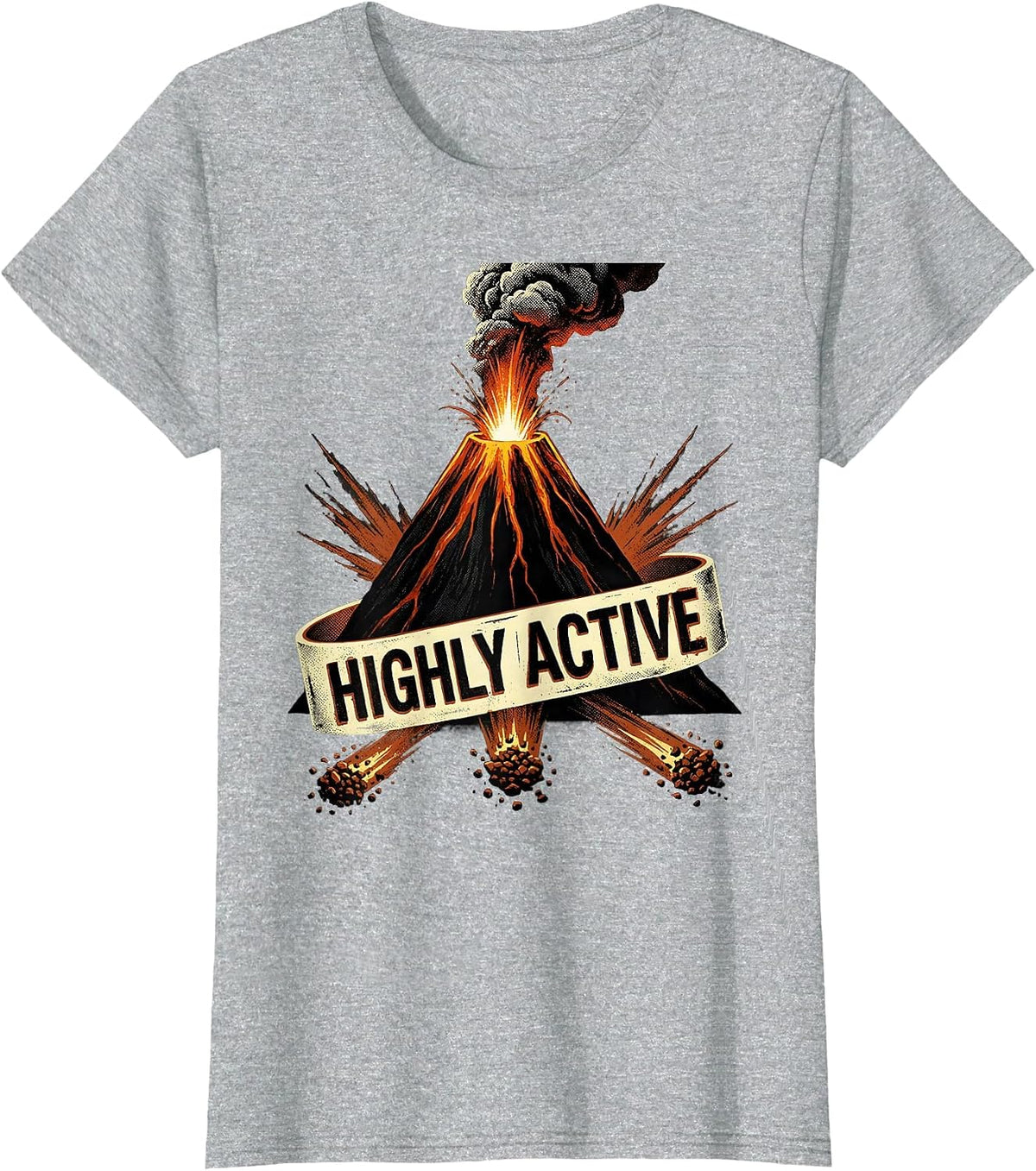 Highly Active Bold Stencil Volcano Halloween Costume T-Shirt - Heather Grey
