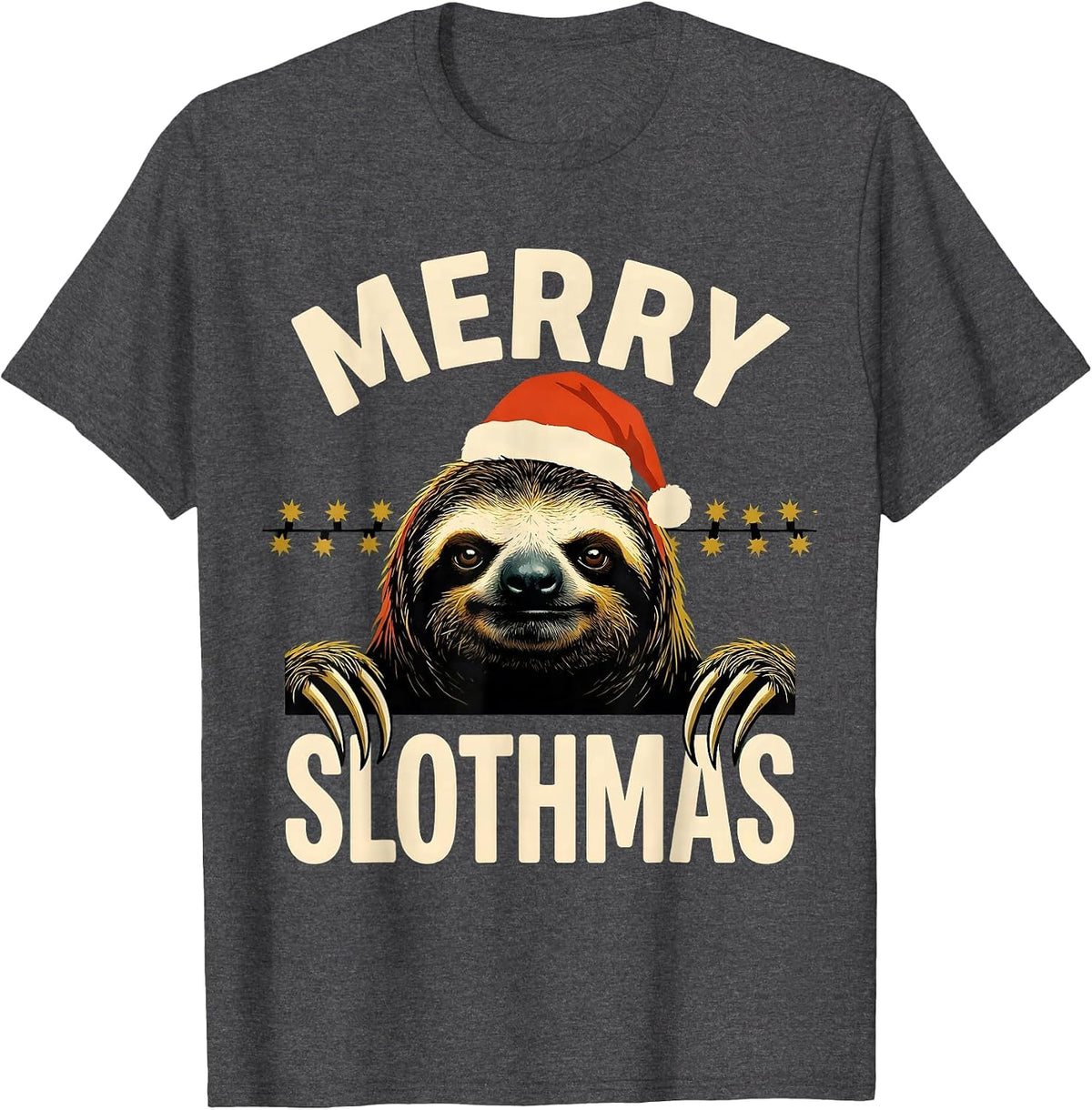Merry Slothmas Cute Sloth Lover Christmas Animal Santa Hat T-Shirt - Dark Heather Grey