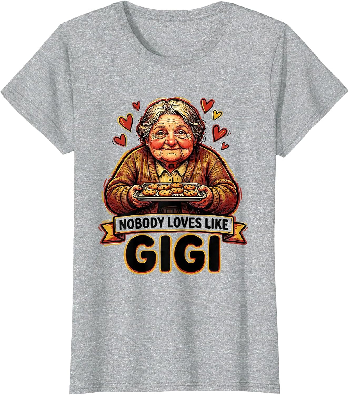 Nobody Loves Like Gigi Grandma Design T-Shirt - Heather Grey