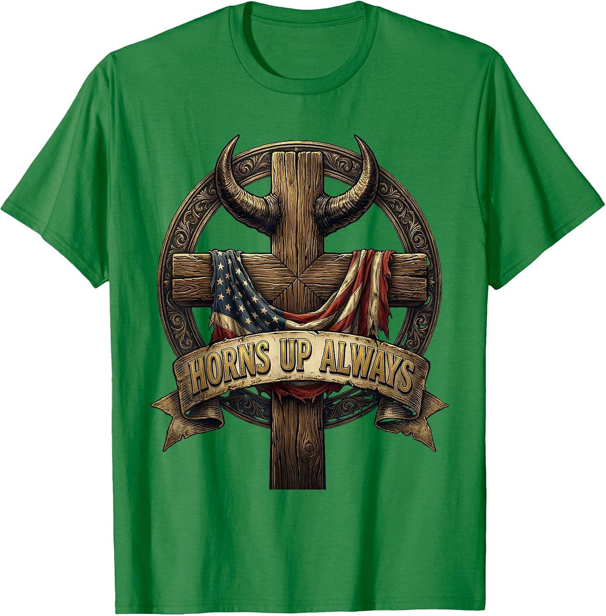 Men's Horns Up Always Metal Band Graphic Design T-Shirt - Kelly Green