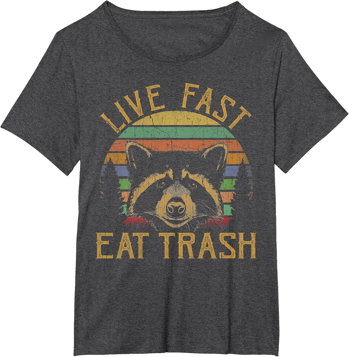 Live Fast Eat Trash Raccoon Retro Vintage Trash Pandas T-Shirt - Dark Heather Grey