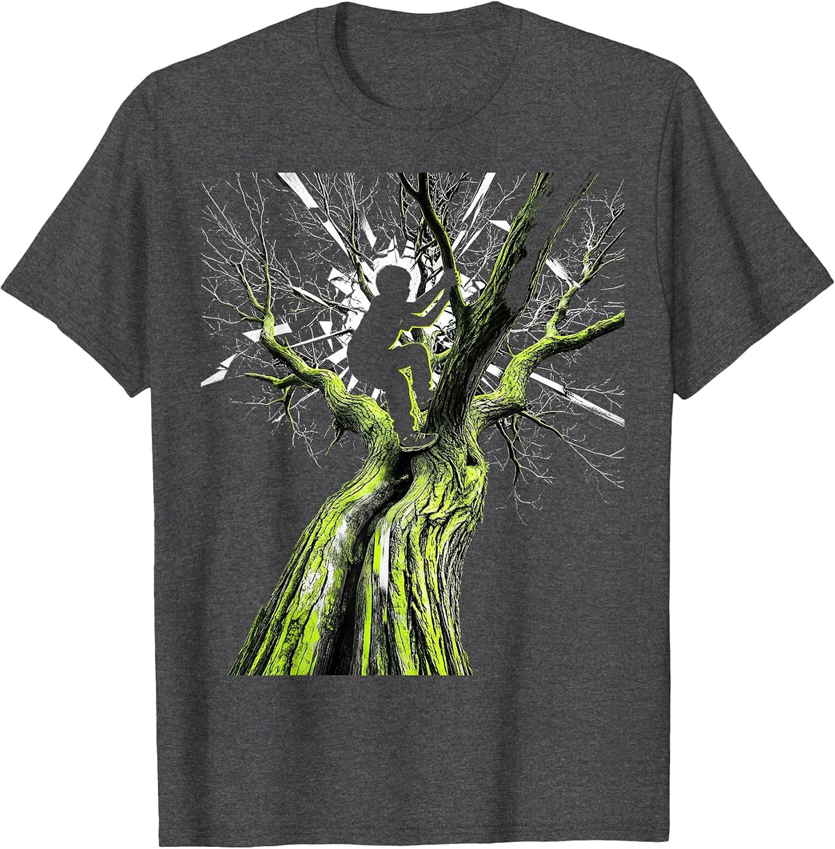 Local Boy Kid Climbing Backyard Tree Illustration T-Shirt - Dark Heather Grey