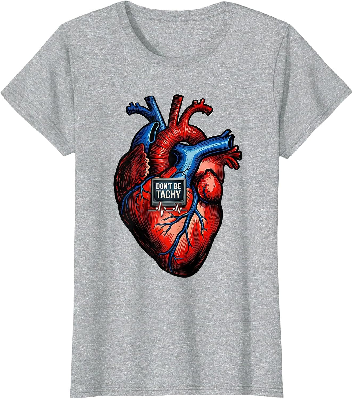 Don't Be Tachy Comic Book Cardiac Nurse Anatomy Humor T-Shirt - Heather Grey