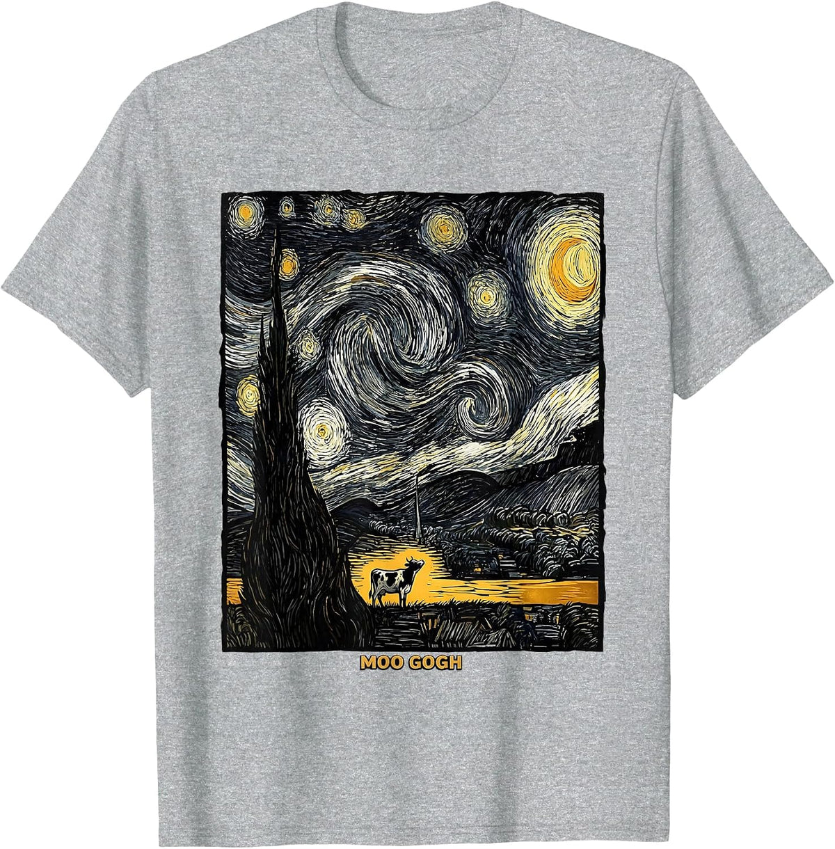 Men's Moo Gogh Whimsical Cow Art Lover Gift for Pet Owners T-Shirt - Heather Grey
